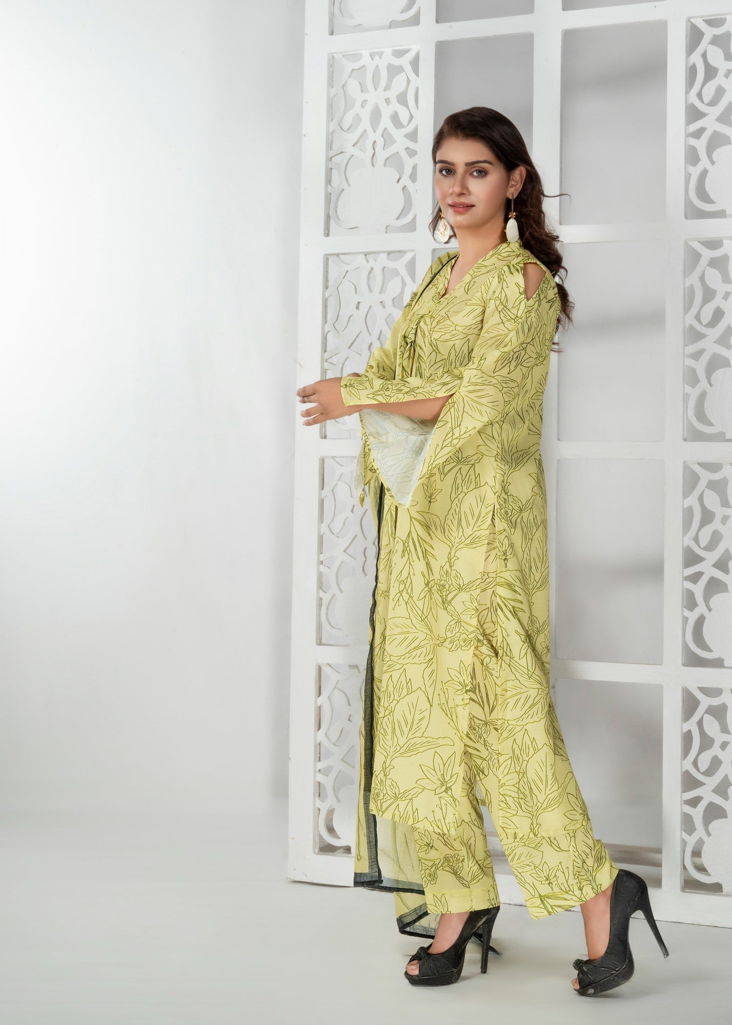 cotton Kurta Set in Yellow green