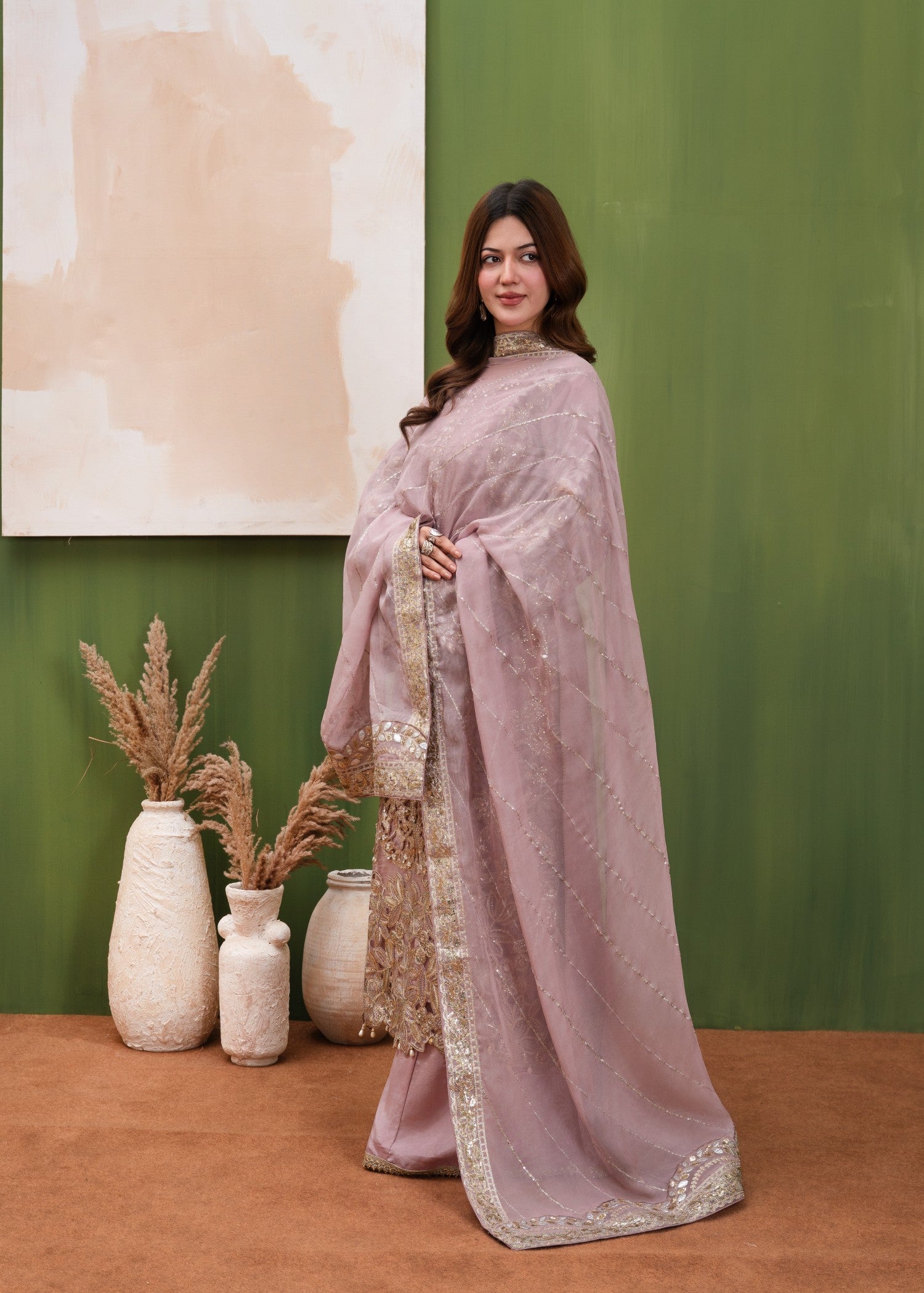 organza Sharara in Indian pink