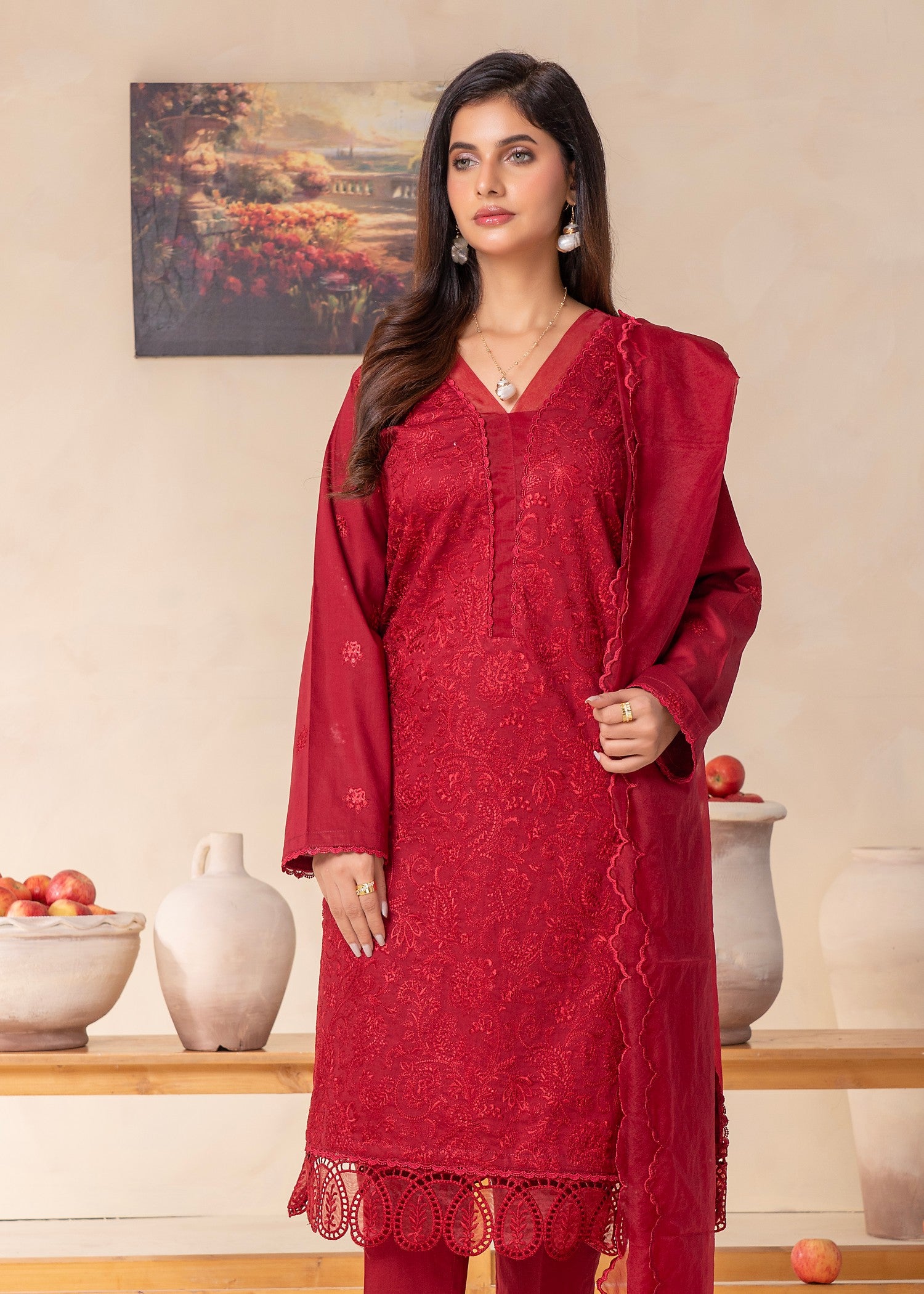 lawn cotton Kurti in Red