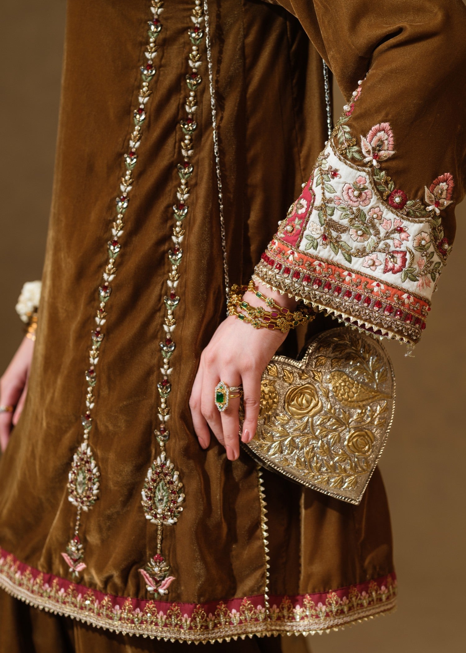 velvet Kurta Set in Brown