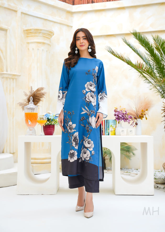 poly lawn Kurta Set in Azure