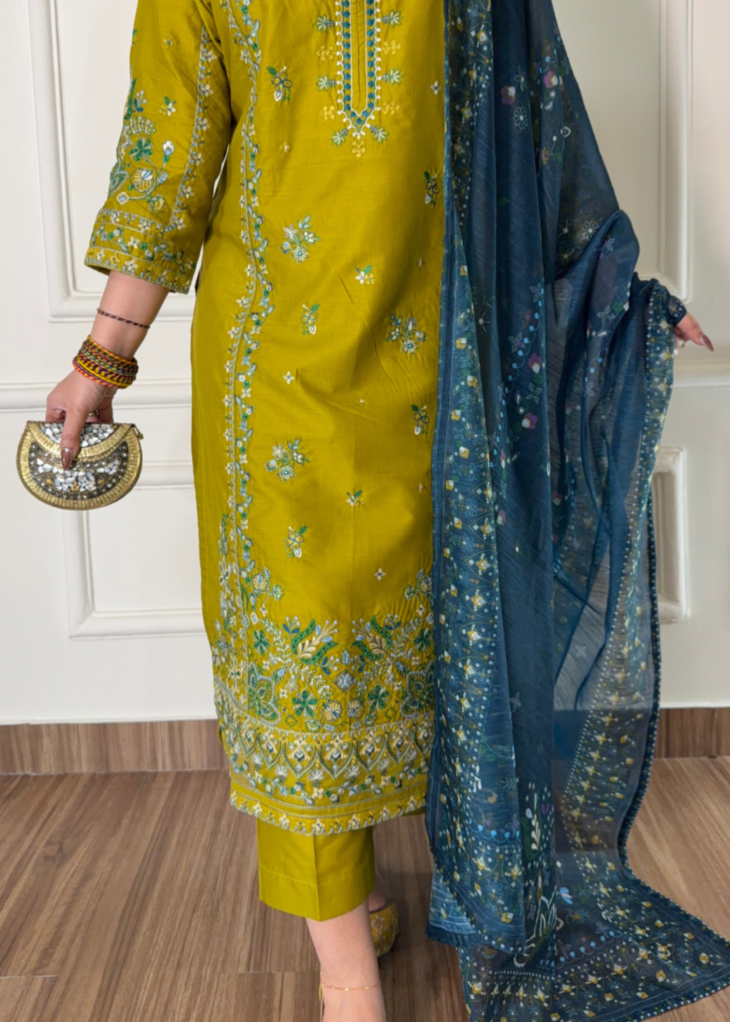 lawn cotton Kurta Set in Pear