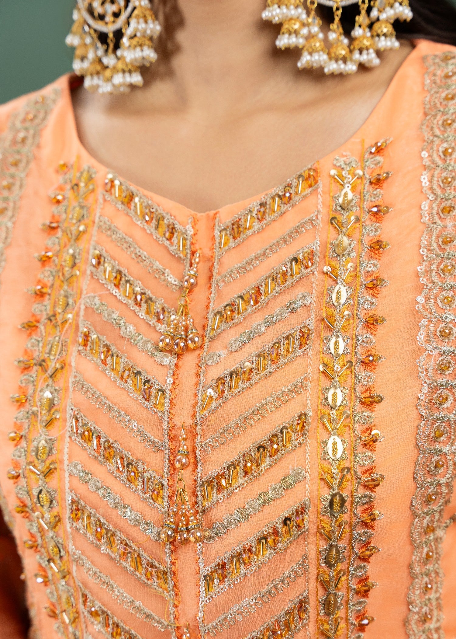 organza Gharara in Peach pink