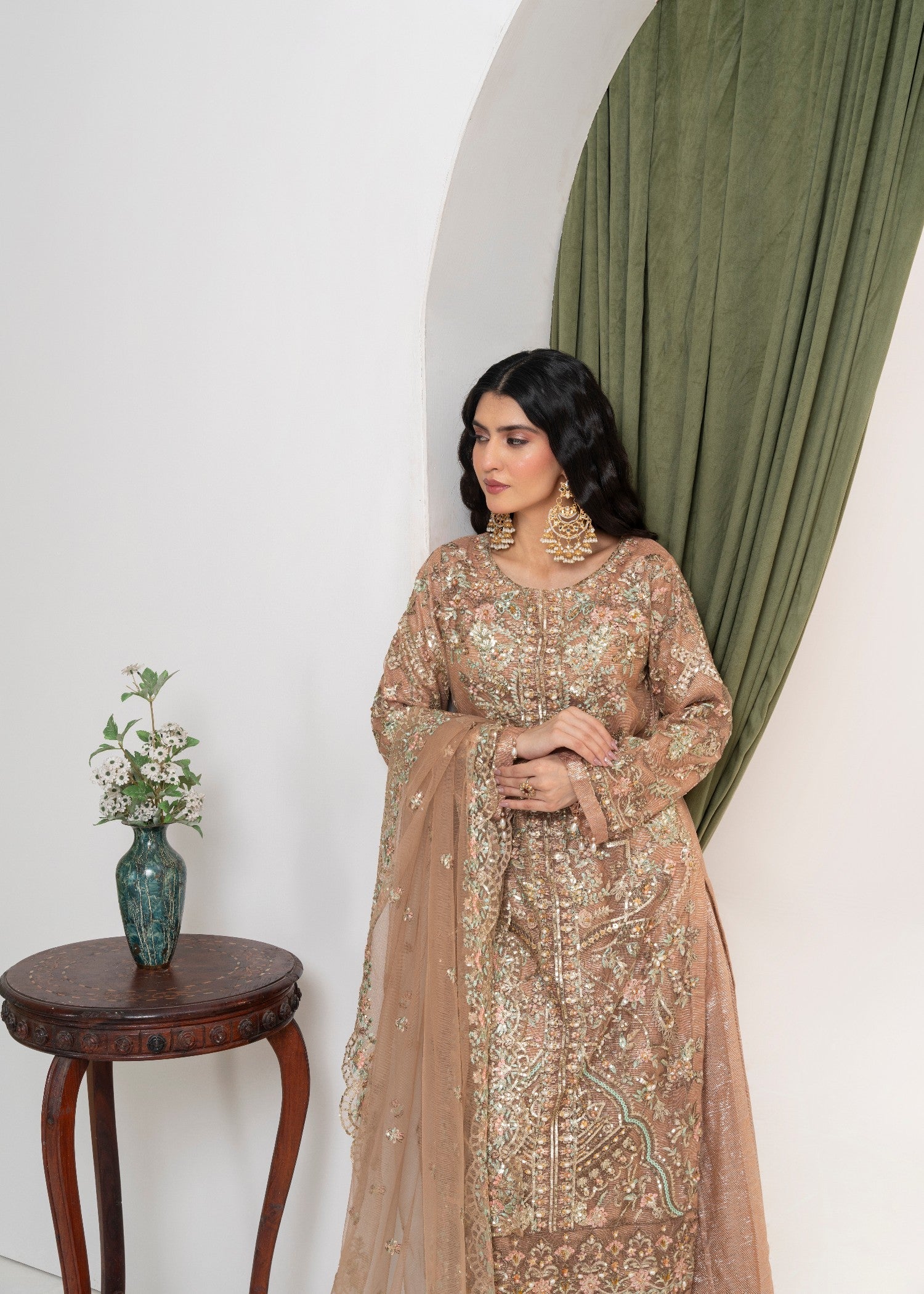 net Kurta Set in Copper