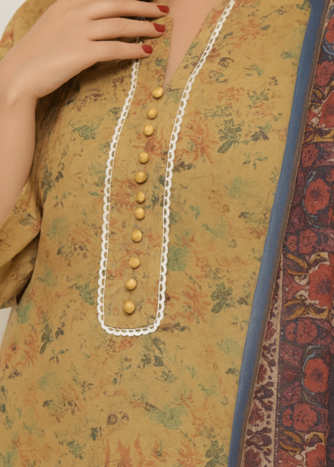 swiss lawn Kurta Set in Camel brown