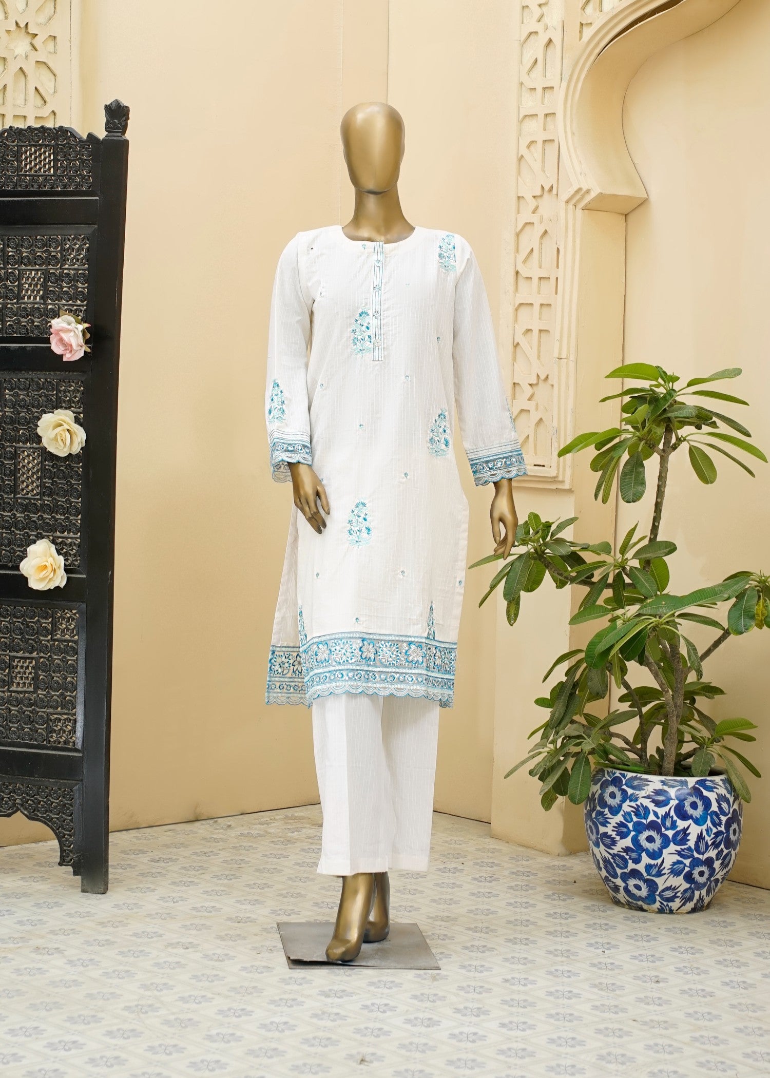cotton dobby Kurta Set in Off-white