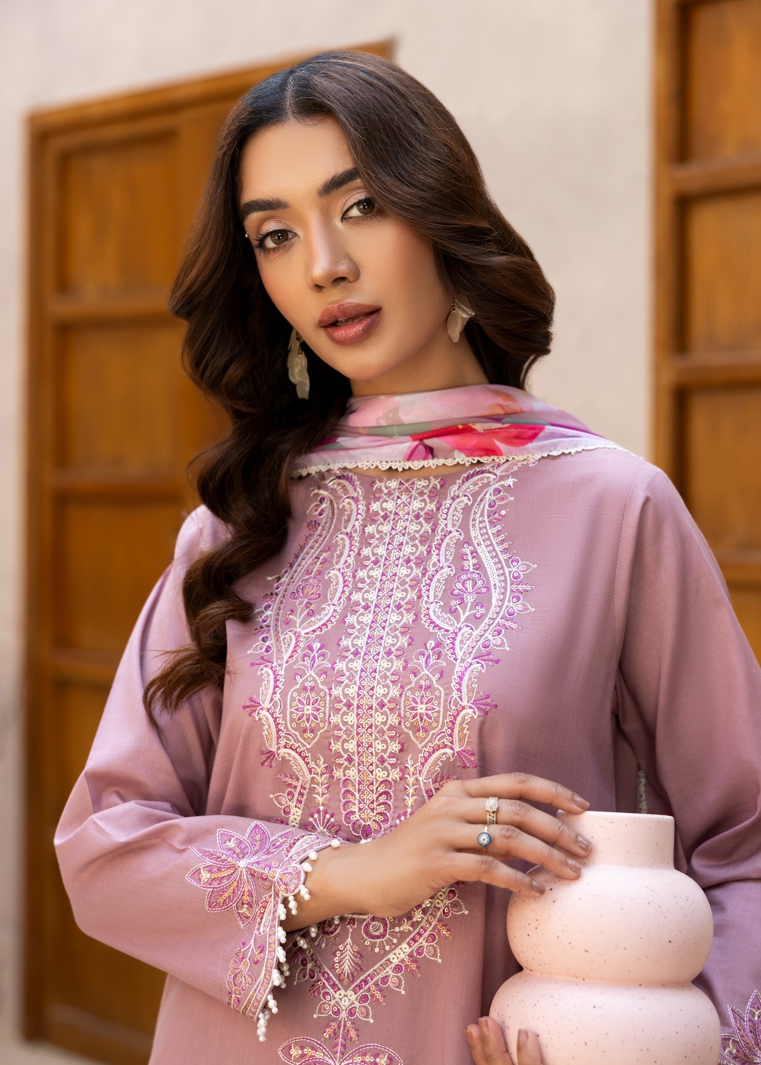 lawn cotton Kurta Set in Pastel pink