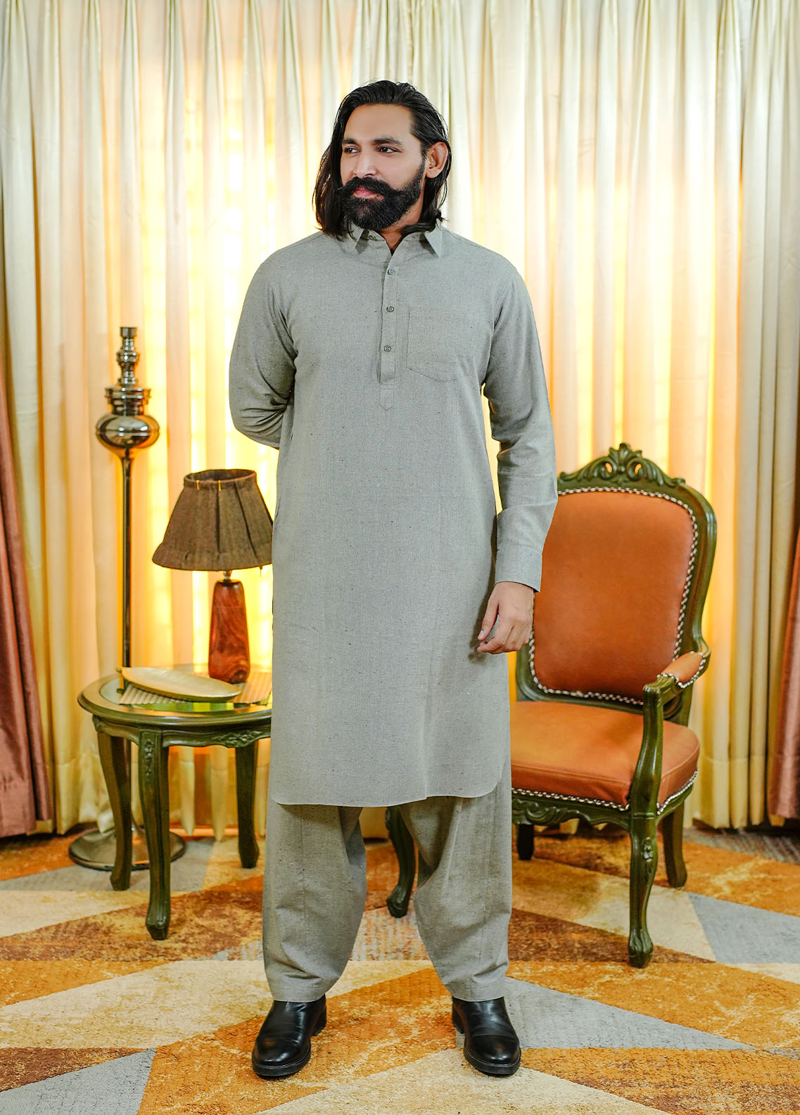 wool viscose Shalwar Kameez in Cool grey