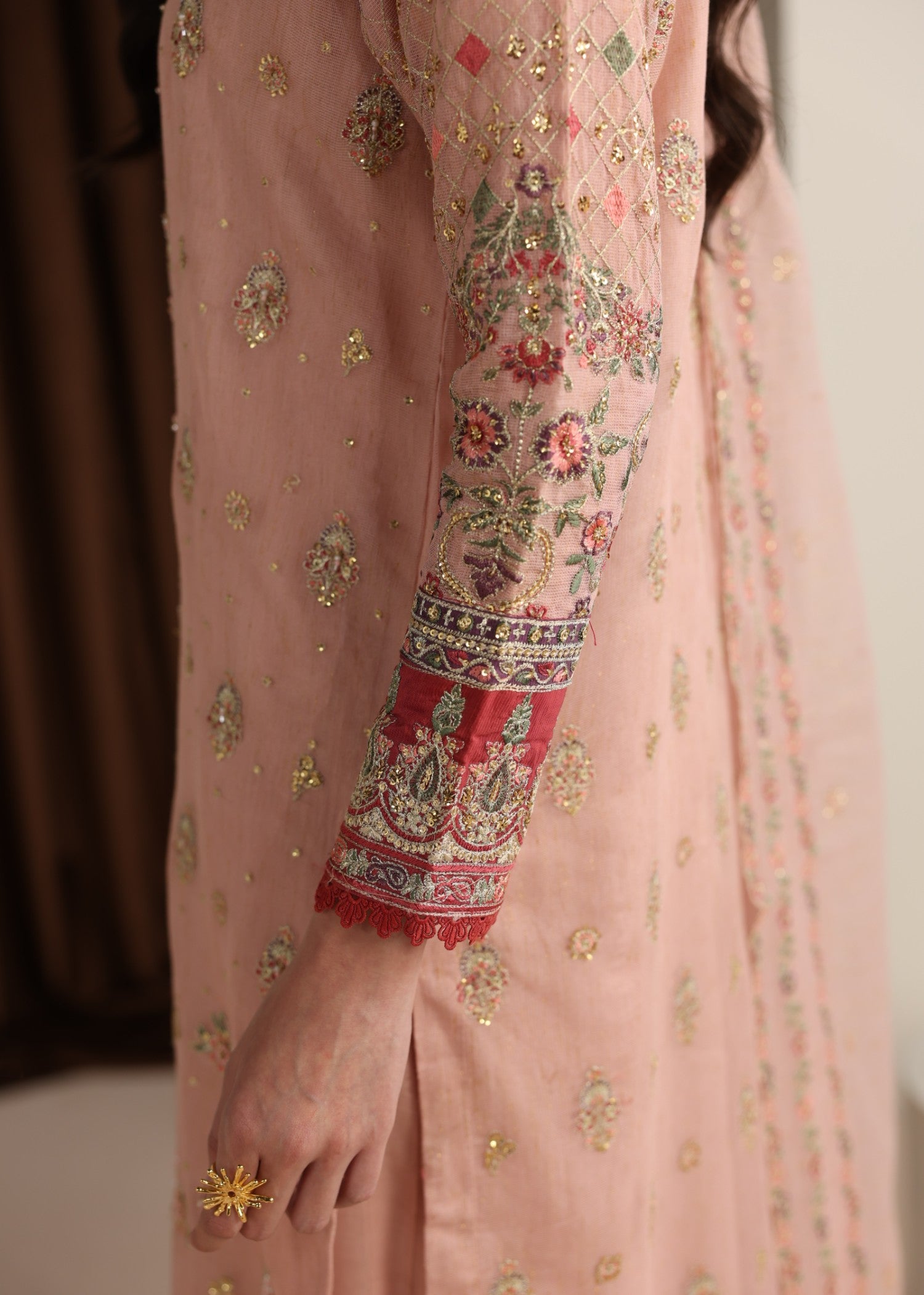 khaddi net Kurta Set in Pink