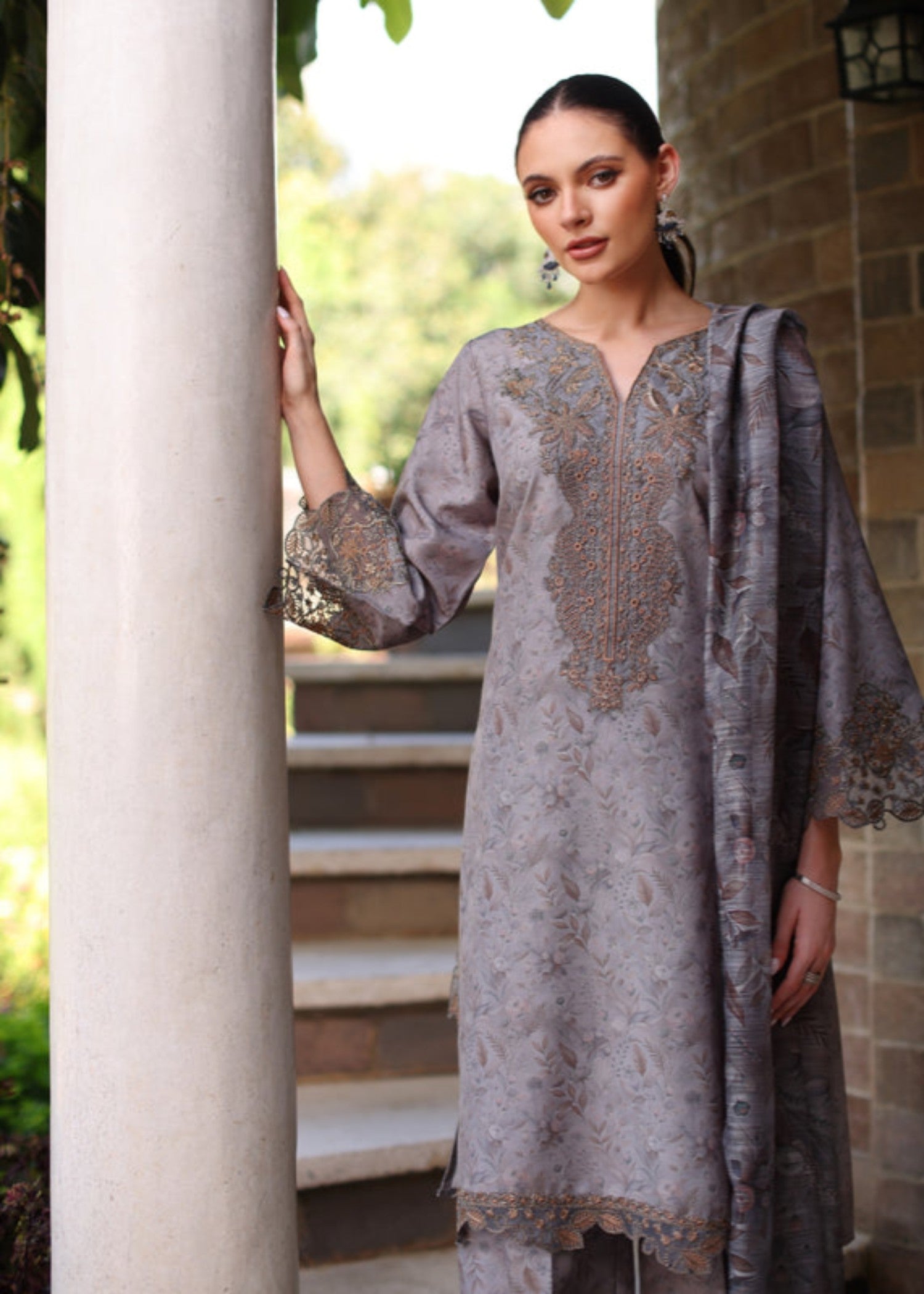 khaddar Kurta Set in Ash grey