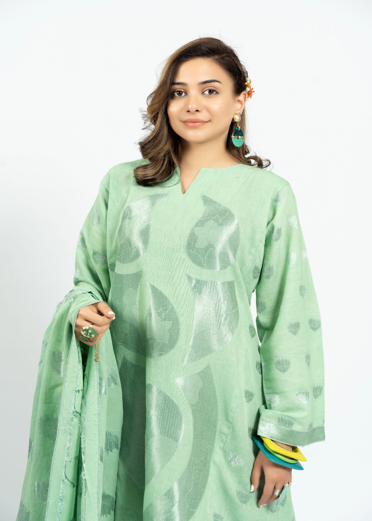 jacquard Short Frock in Green