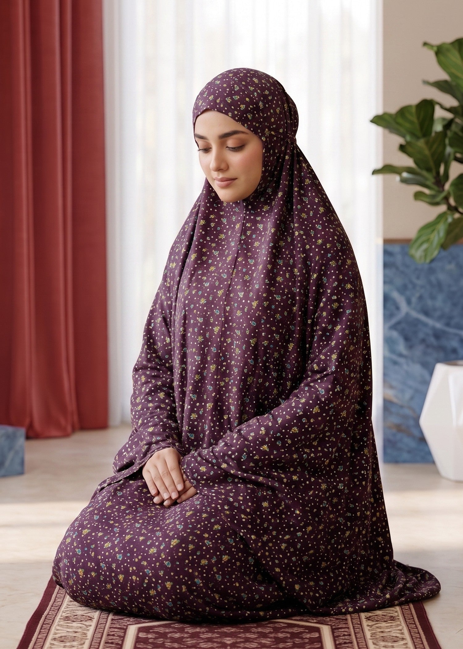 poly lawn Chaddar in Mulberry, multi, plum