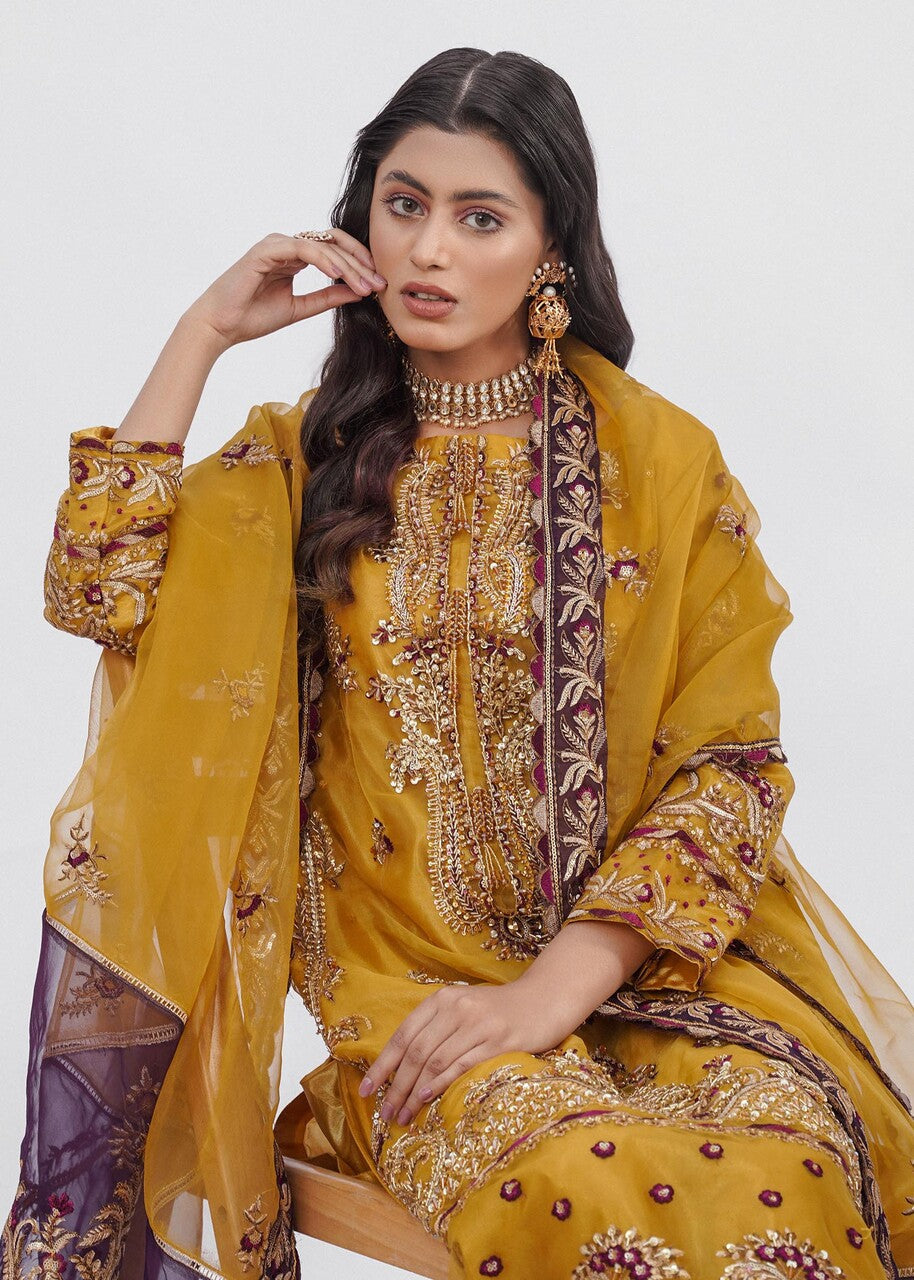 chiffon Kurta Set in Bronze orange