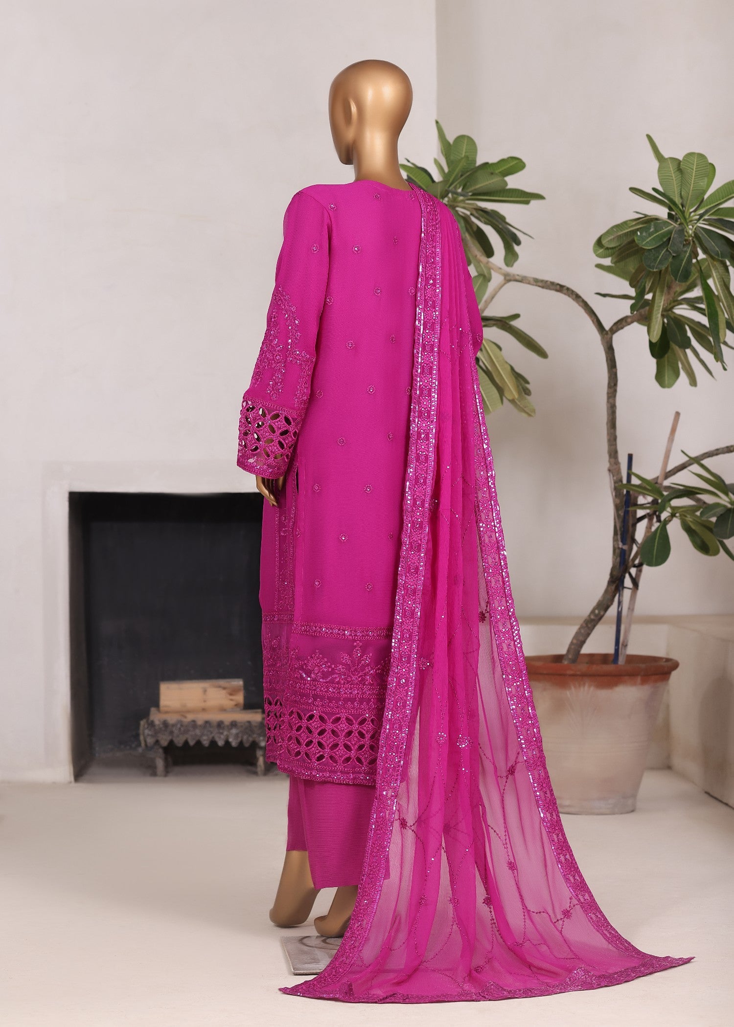 bemberg crinkle chiffon Kurta Set in Magenta