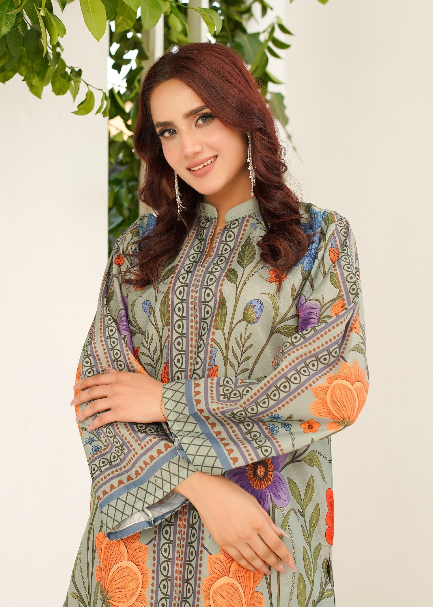 polyester crepe Co Ord Sets in Pastel green, pastel grey