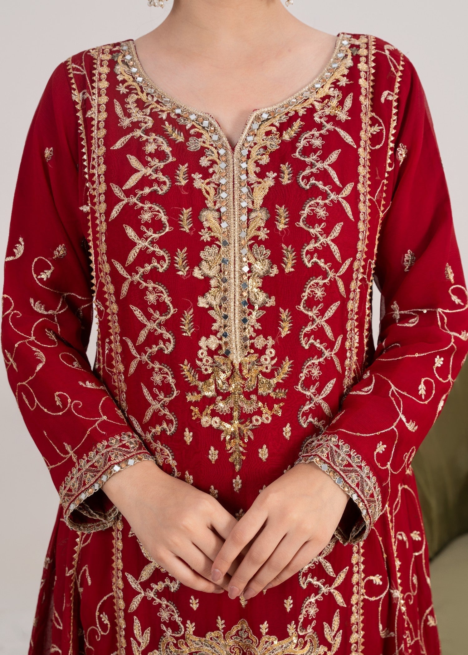 chiffon Pishwas in Rose red