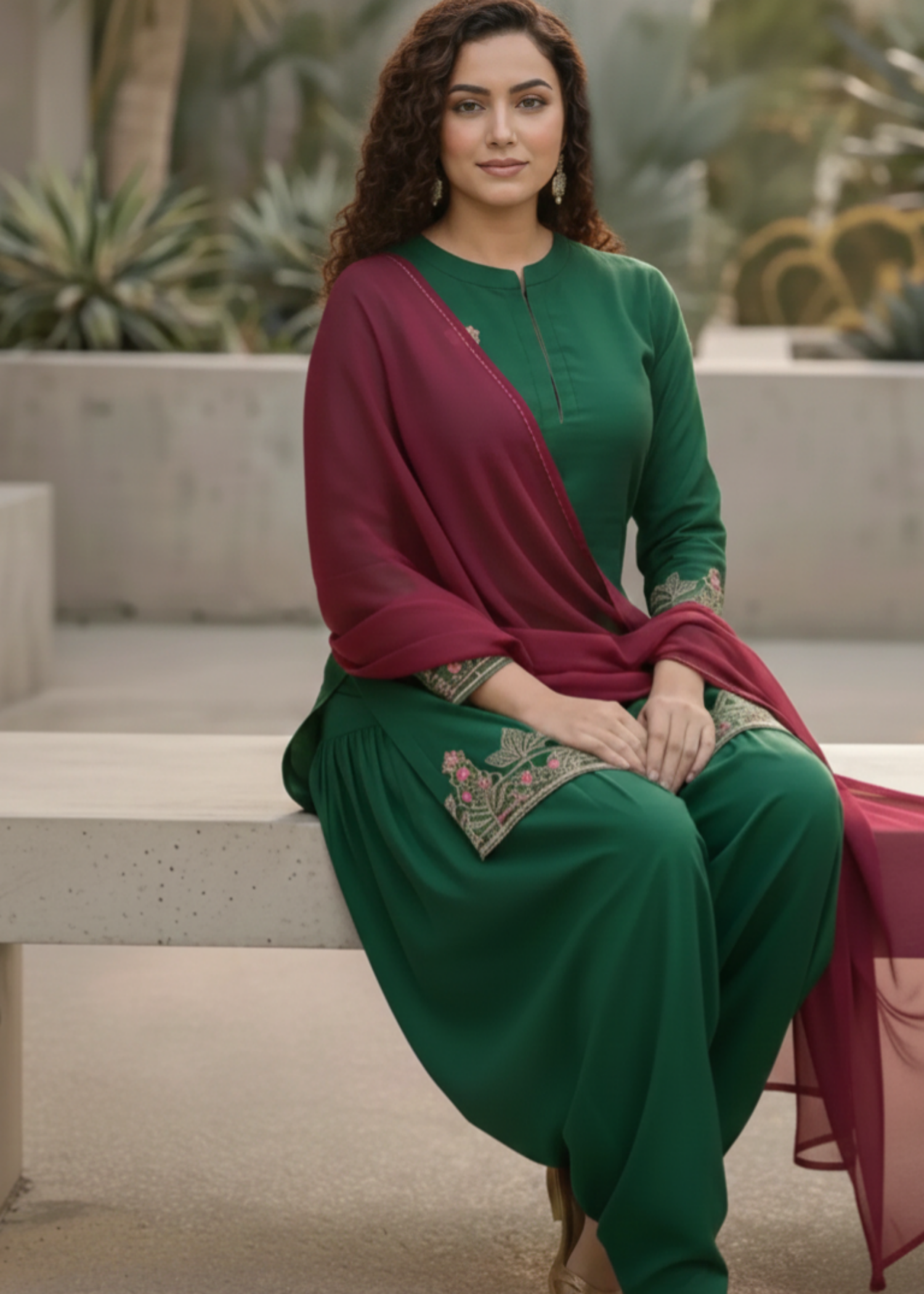 raw silk Kurta Set in Green