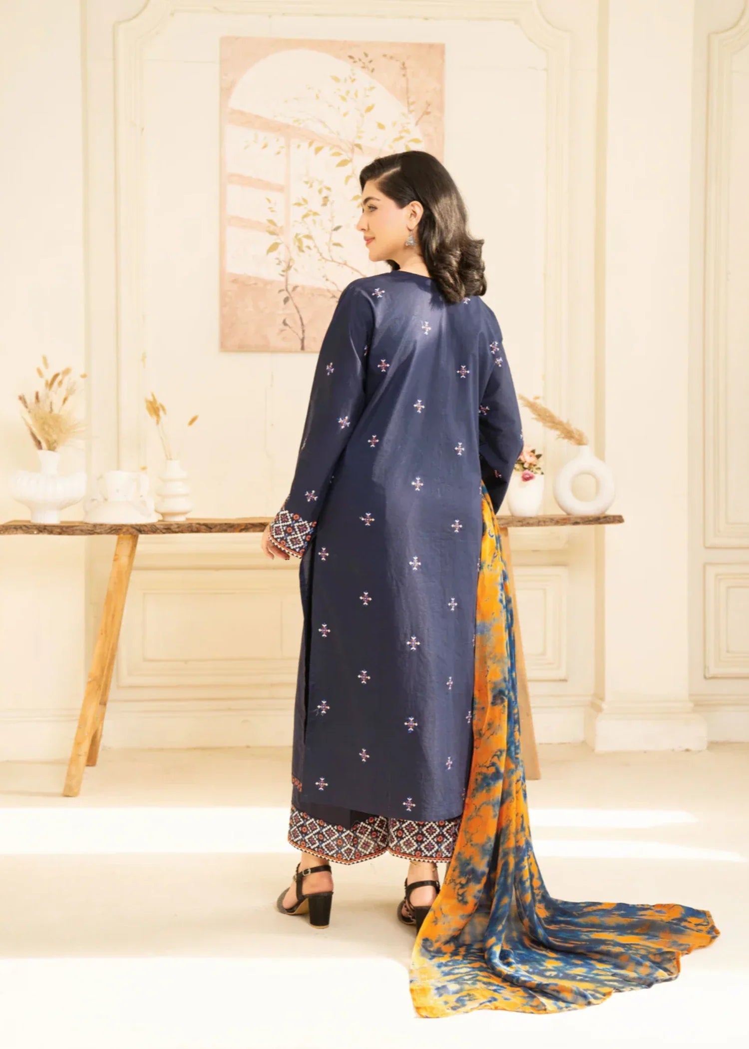 lawn cotton Kurta Set in Navy blue