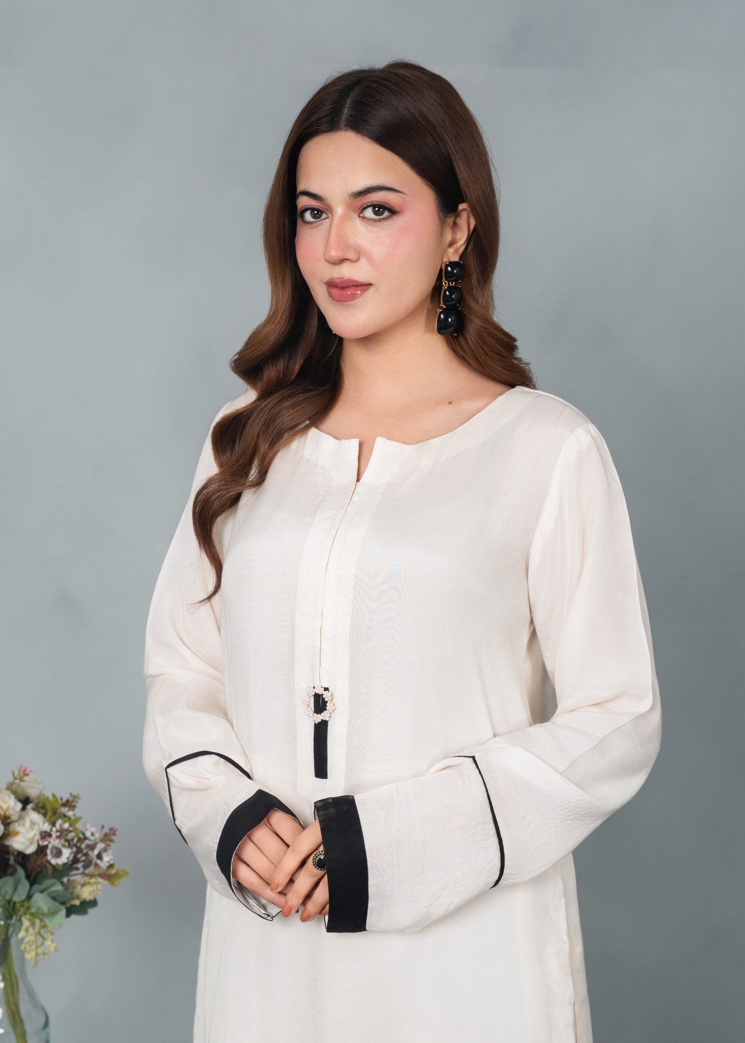 silk finish lawn Kurta Set in White