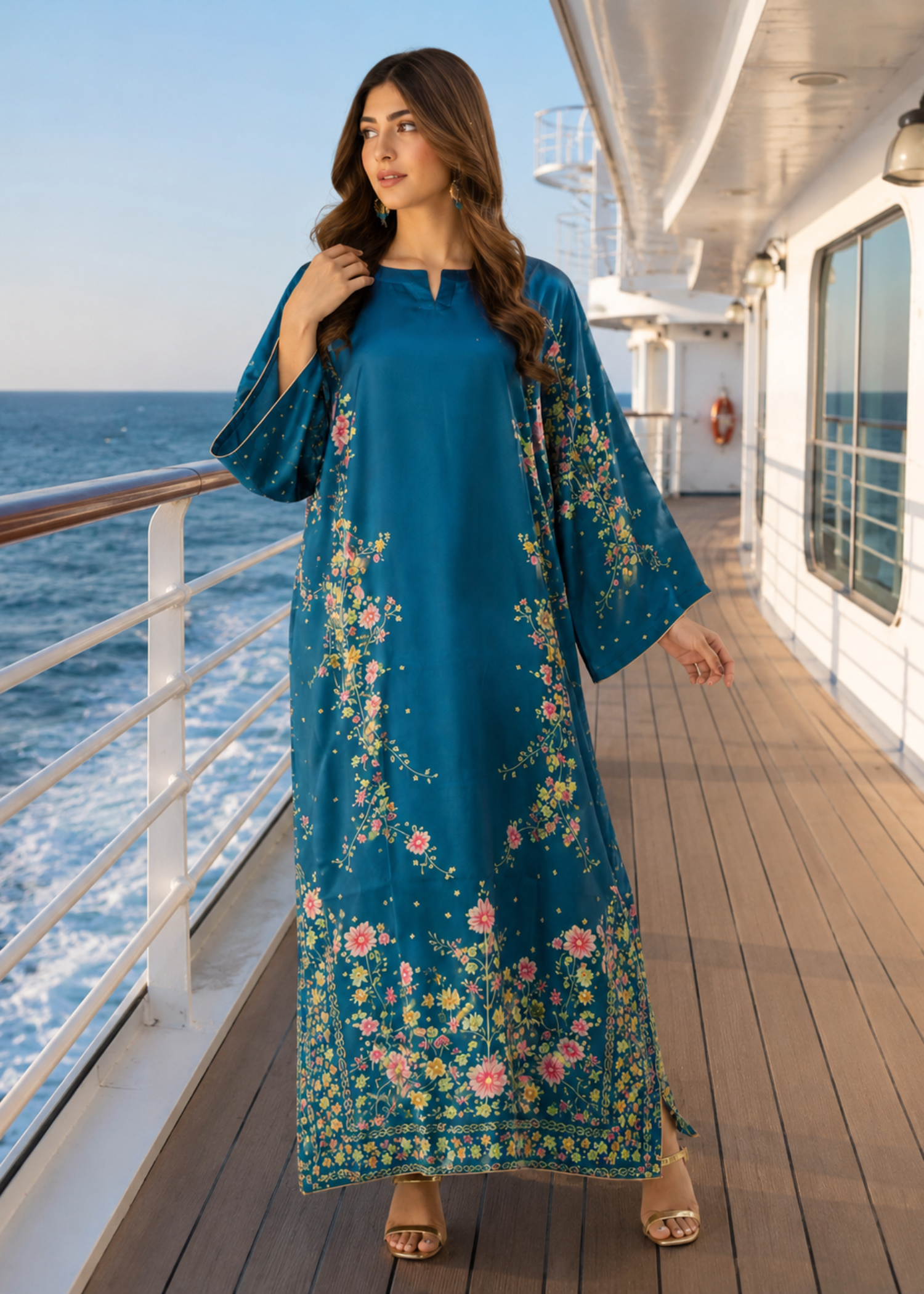 silk charmeuse Kaftan in Teal