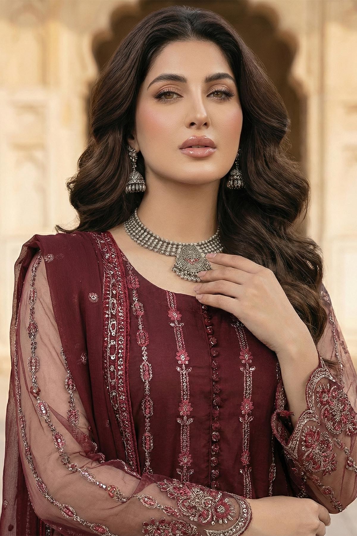 silk cotton net Kurta Set in Maroon