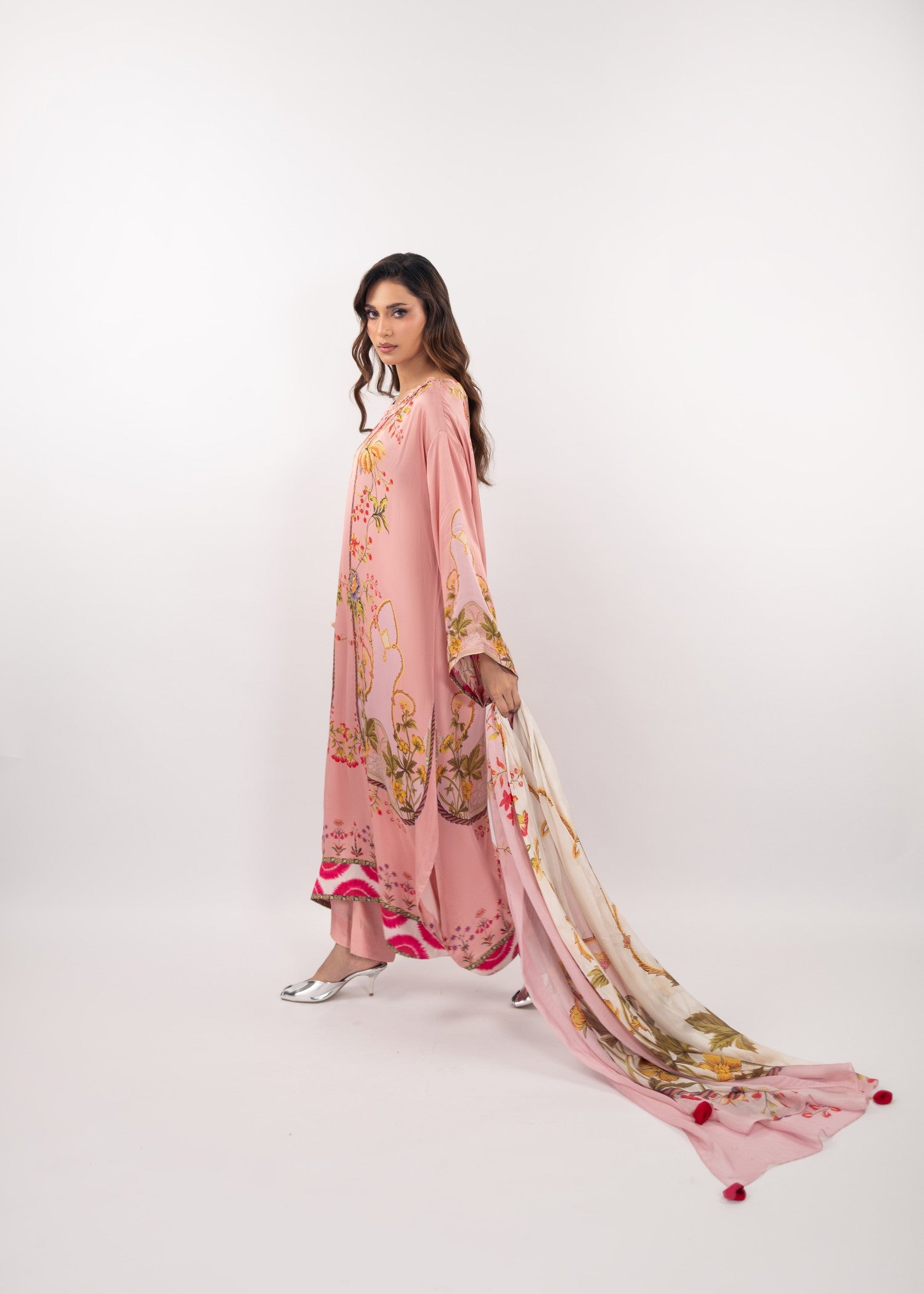 silk charmeuse Kurta Set in Baby pink