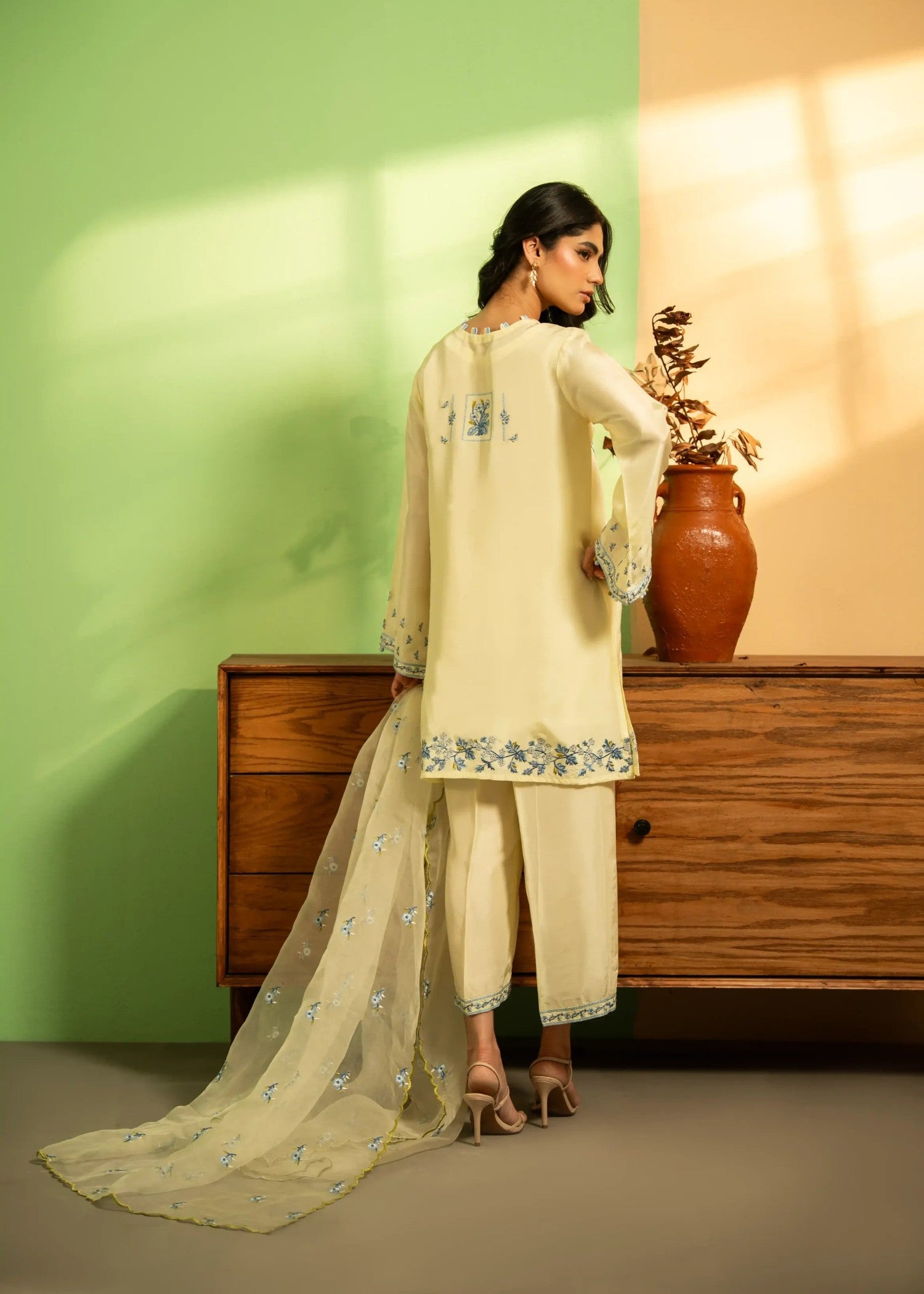 khaddi silk Kurta Set in Lemonade