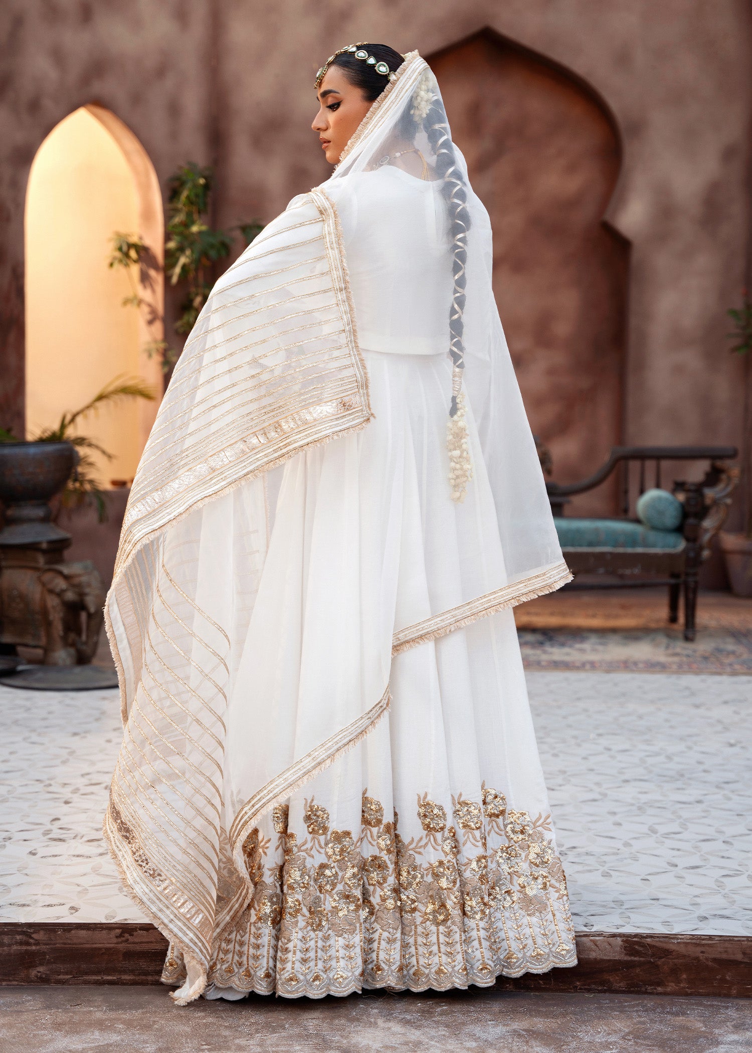 raw silk Lehenga in White