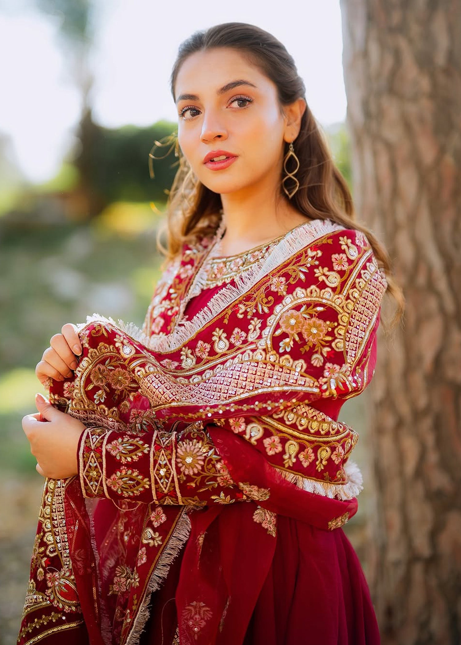 chiffon Anarkali in Maroon