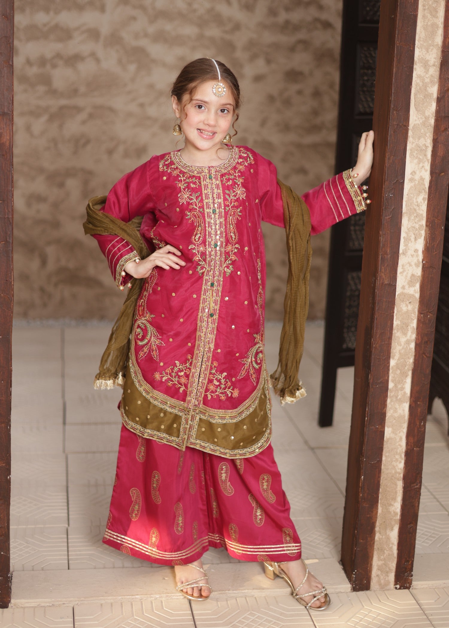 organza Kurta Set in Magenta haze