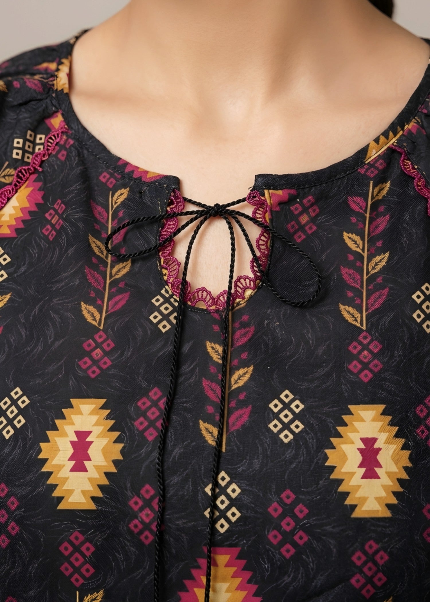 khaddar Kurta Set in Burgundy, jet black
