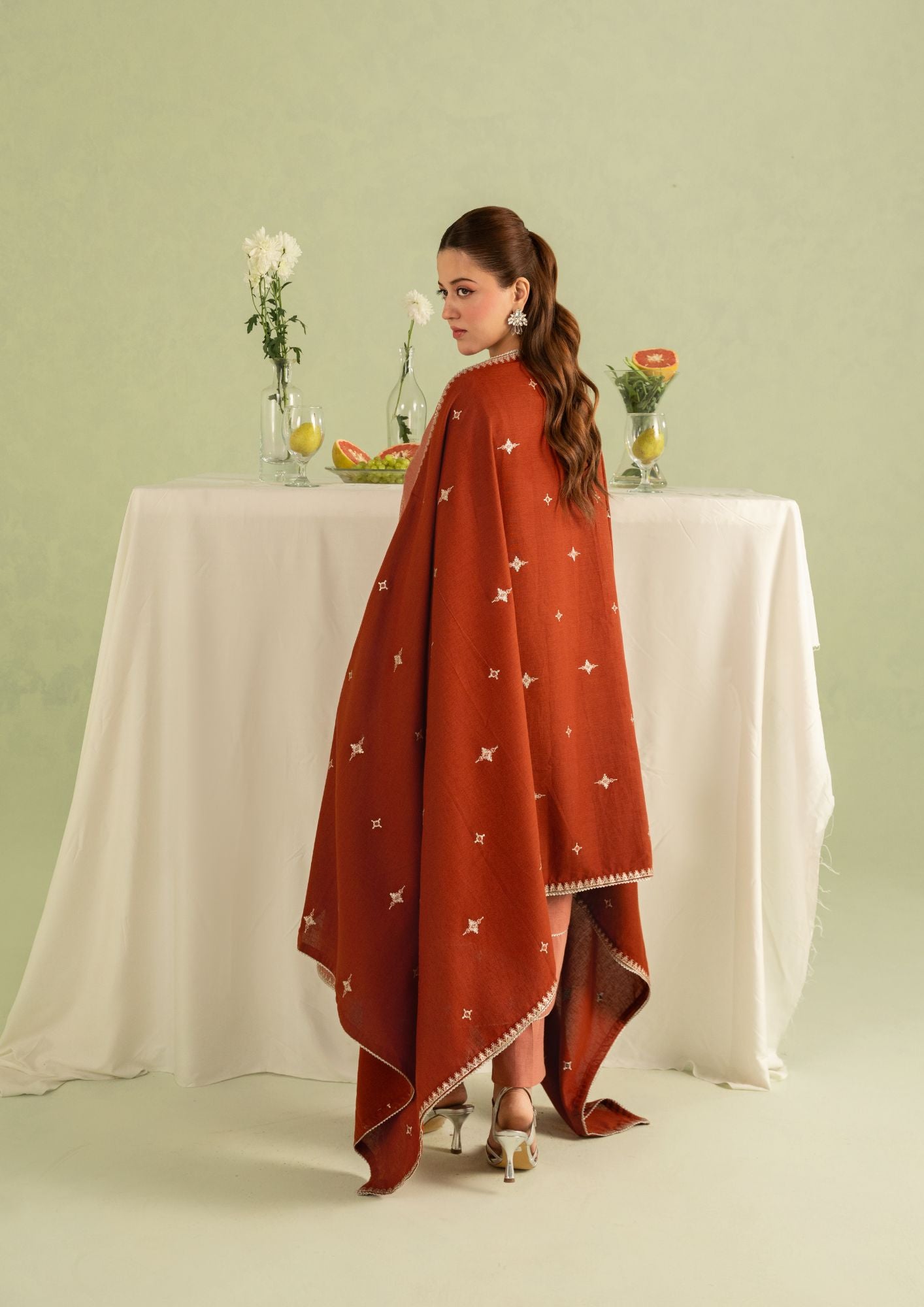 dhanak Kurta Set in Coral pink