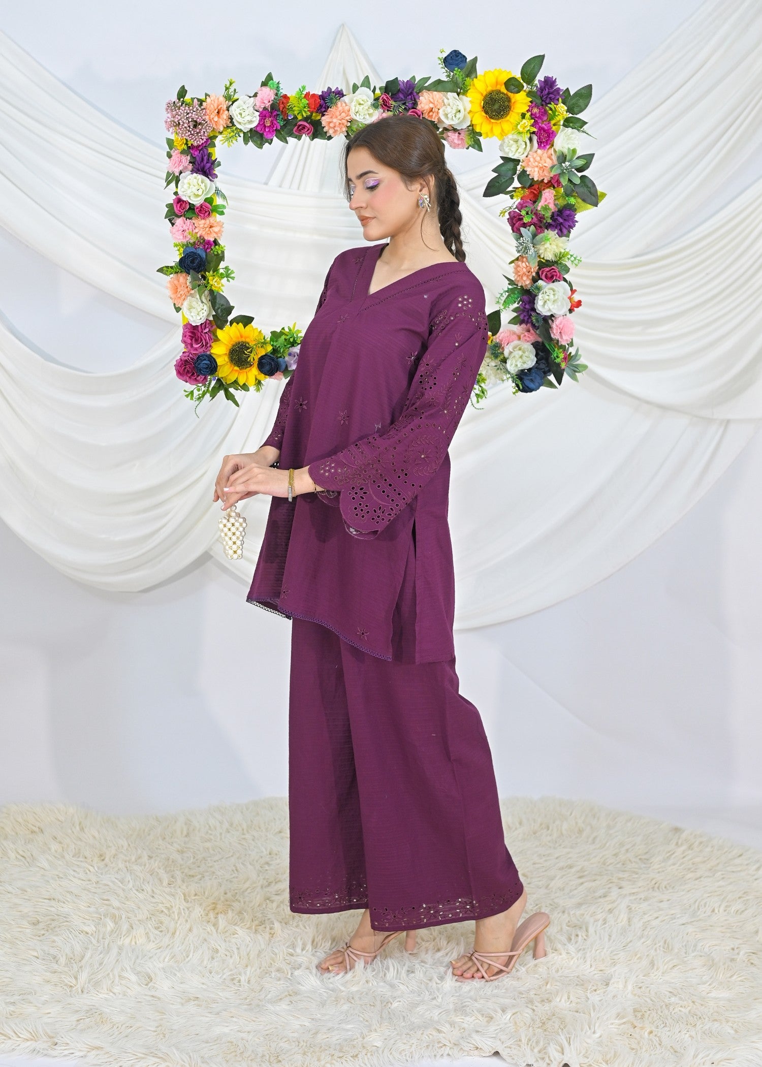 lawn cotton Co Ord Sets in Purple