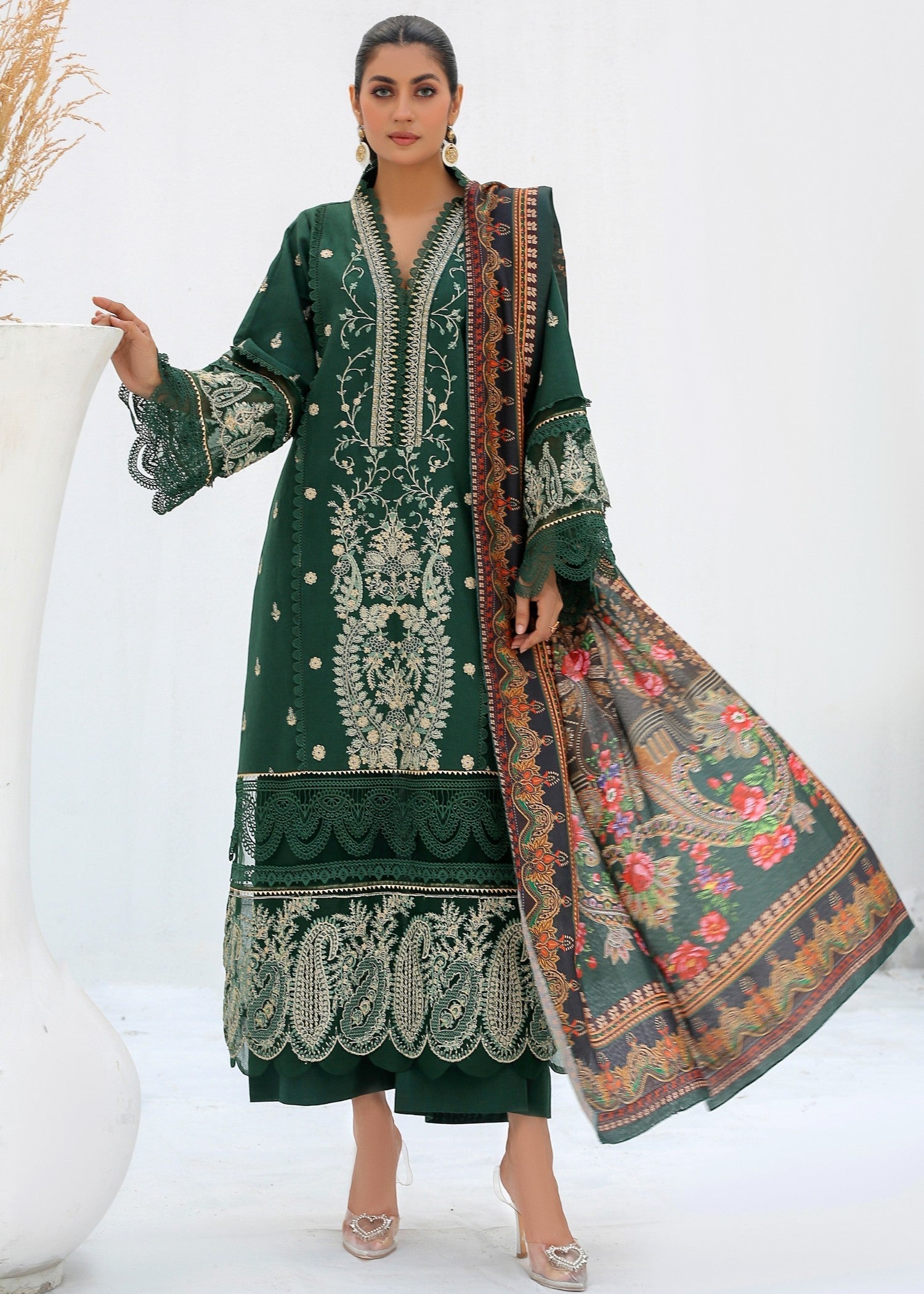khaddar Kurta Set in Green