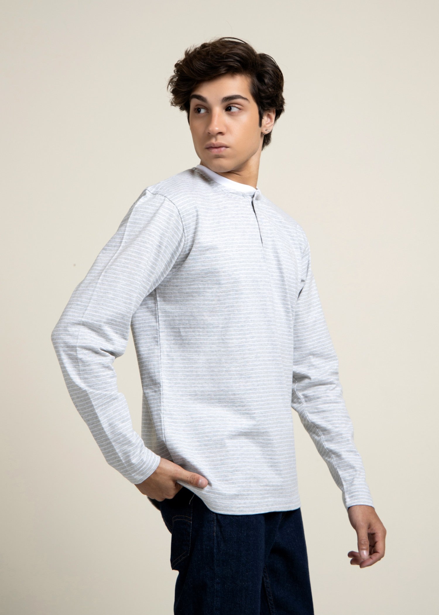 cotton jersey T Shirt in Light grey, white