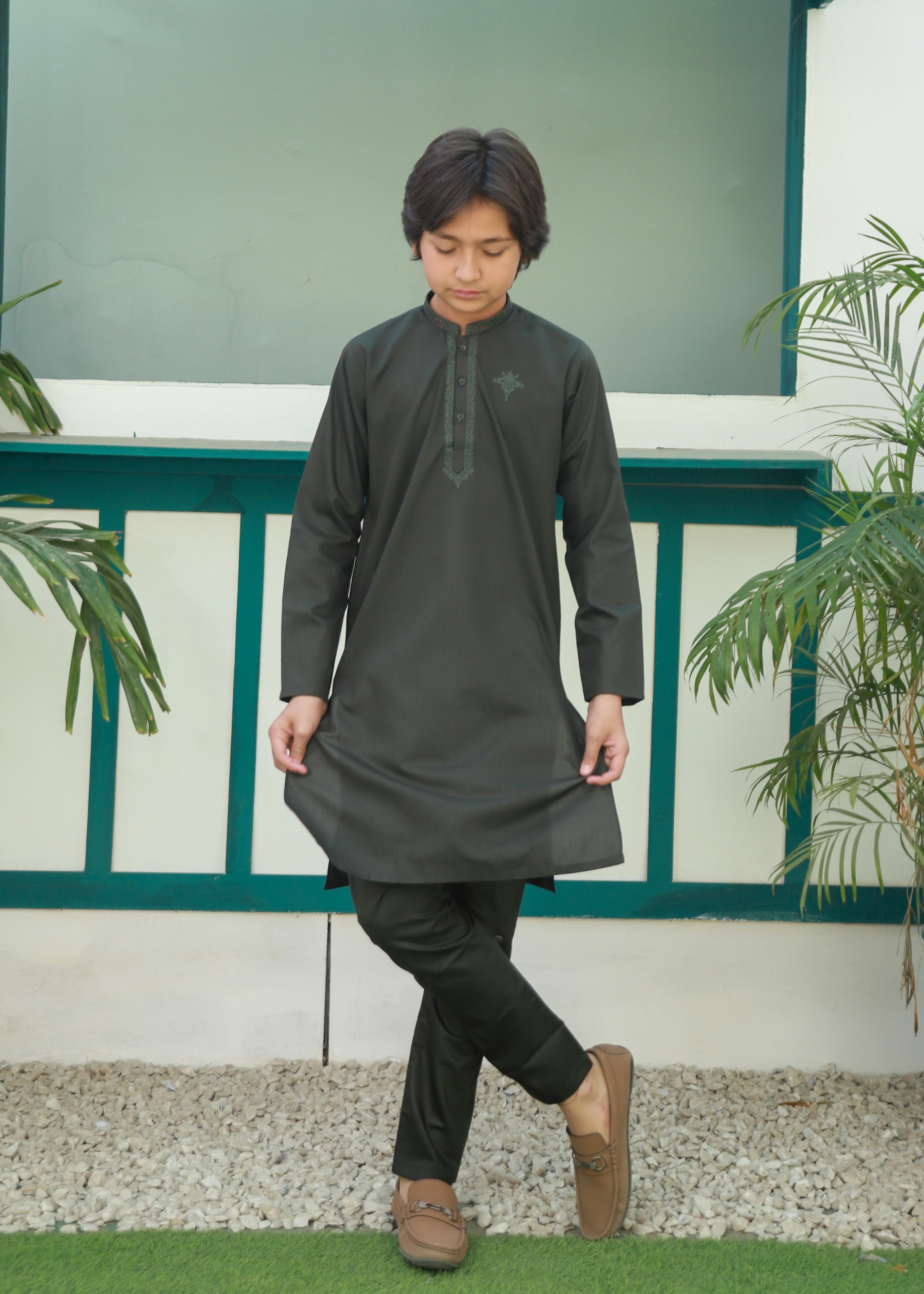 cotton Kurta Set in Dark green