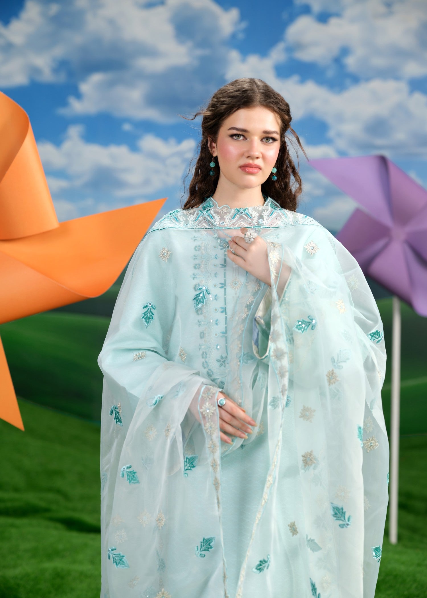 chikankari cotton Kurta Set in Sky