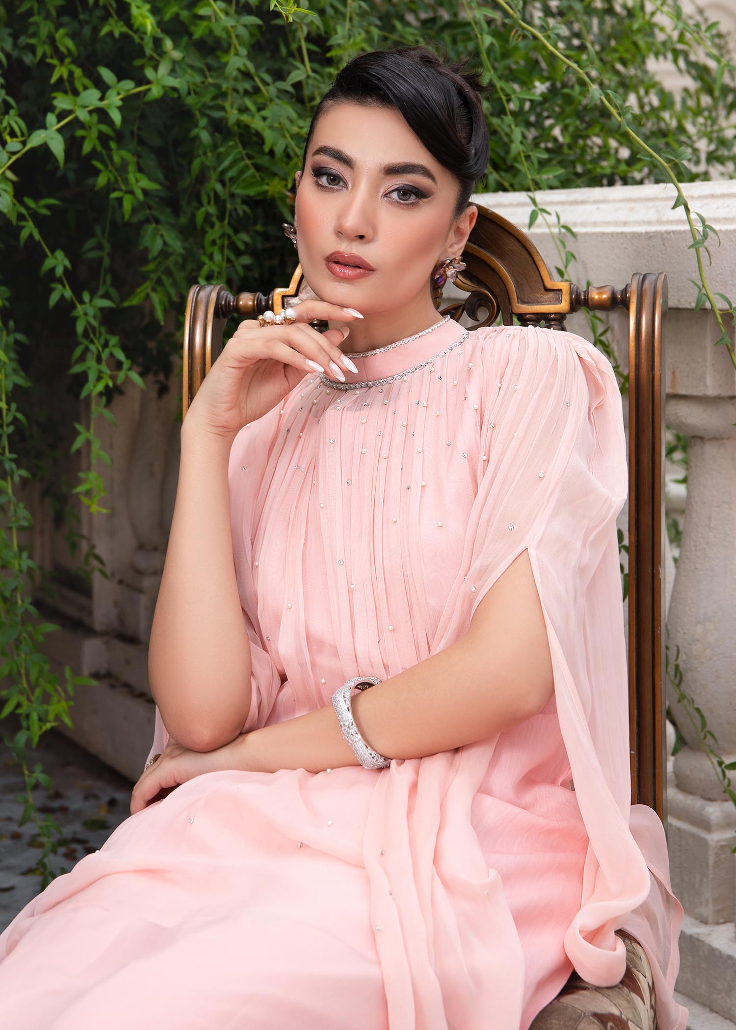 chiffon Kaftan in Peach pink