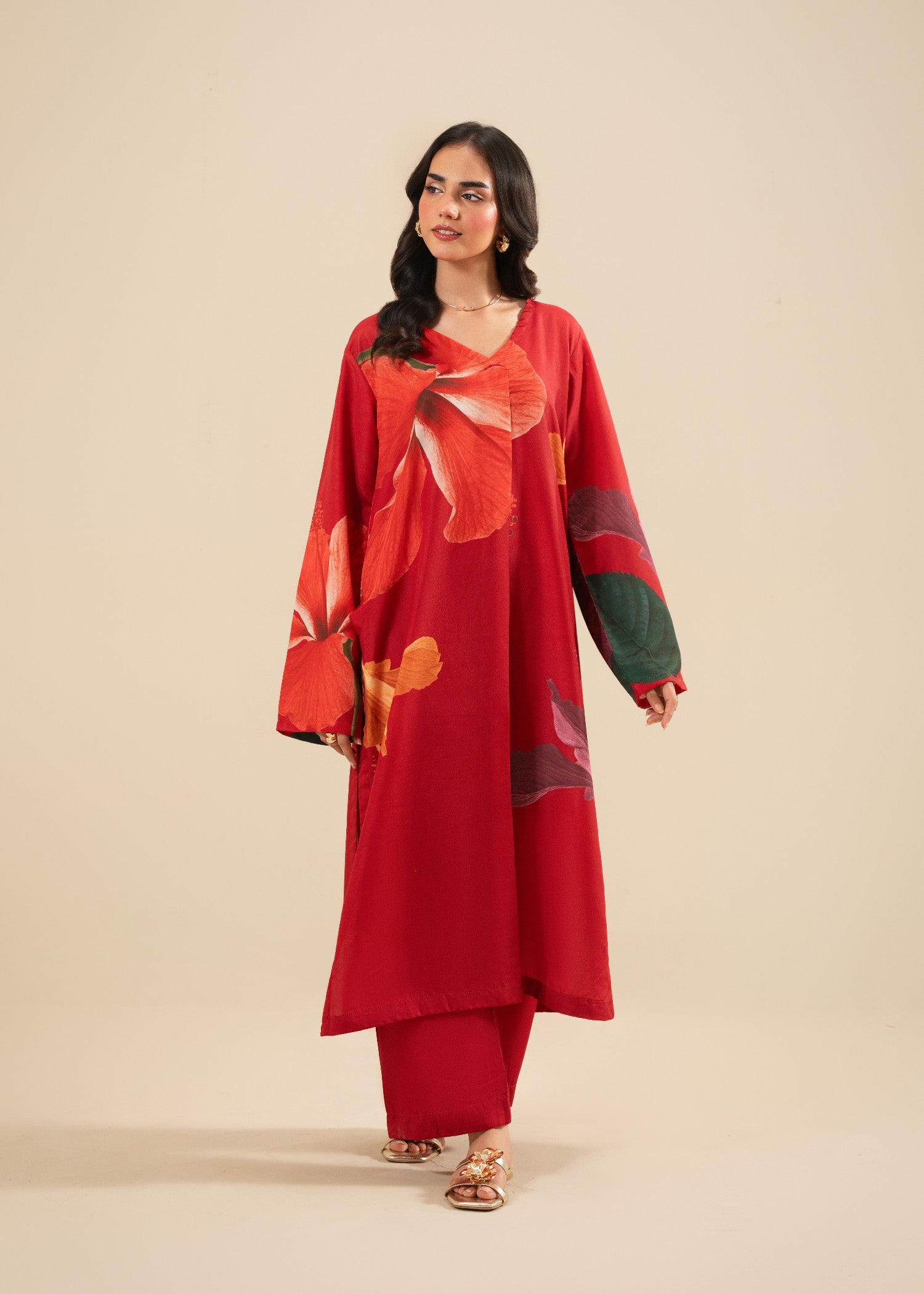 korean raw silk Kurta Set in Red