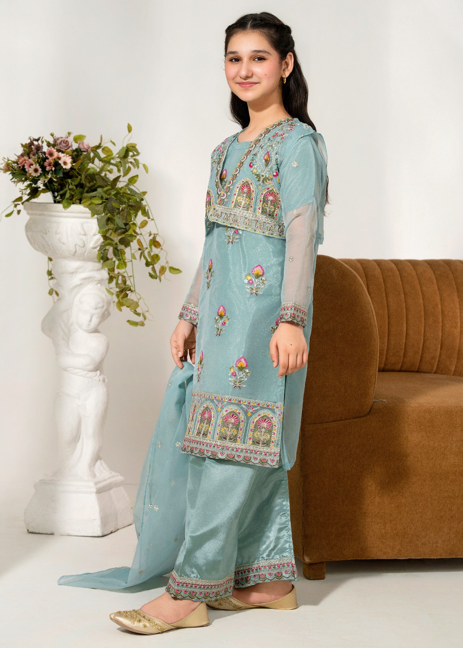 organza Kurta Set in Frost blue