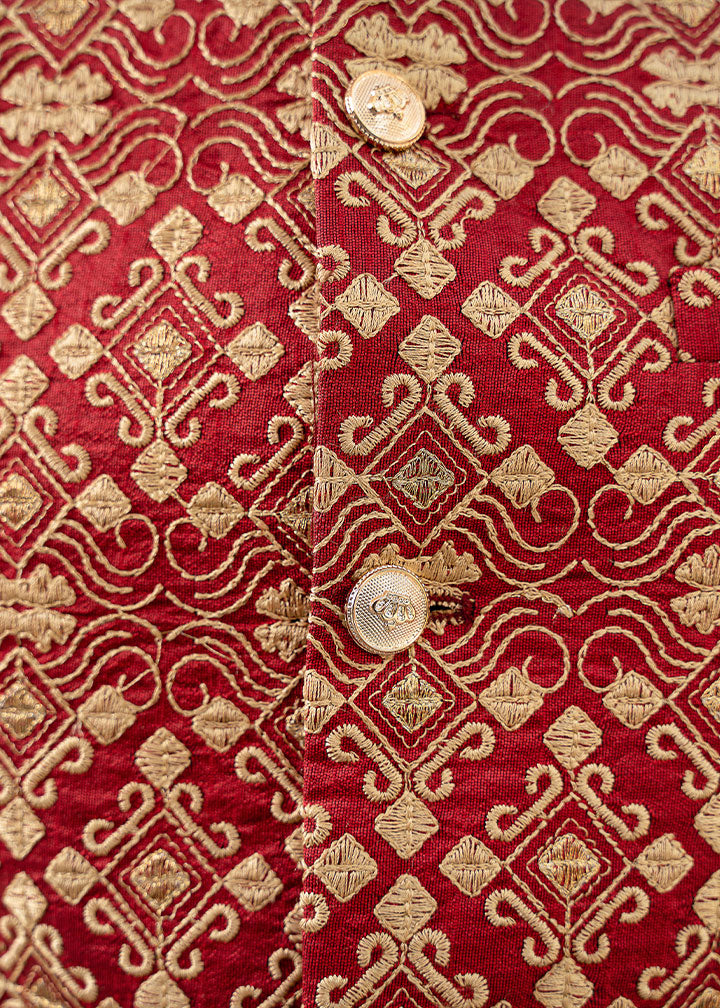 raw silk Waistcoat in Red