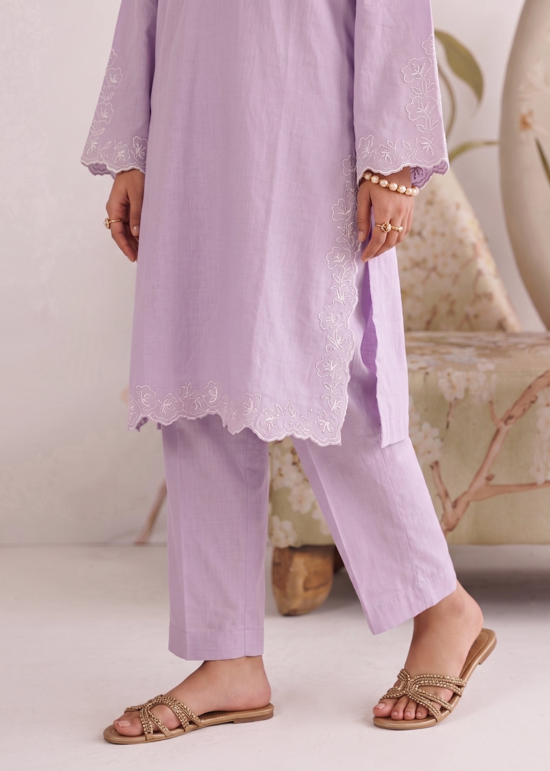 linen Kurta Set in Lavender mist
