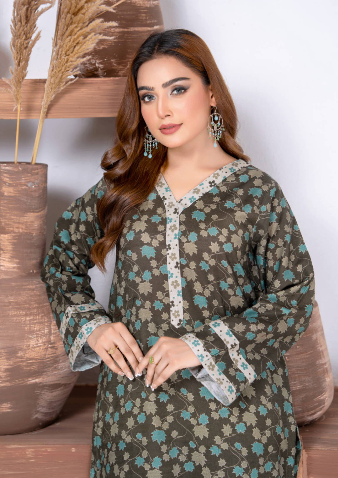 slub khaddar Kurta Set in Army green