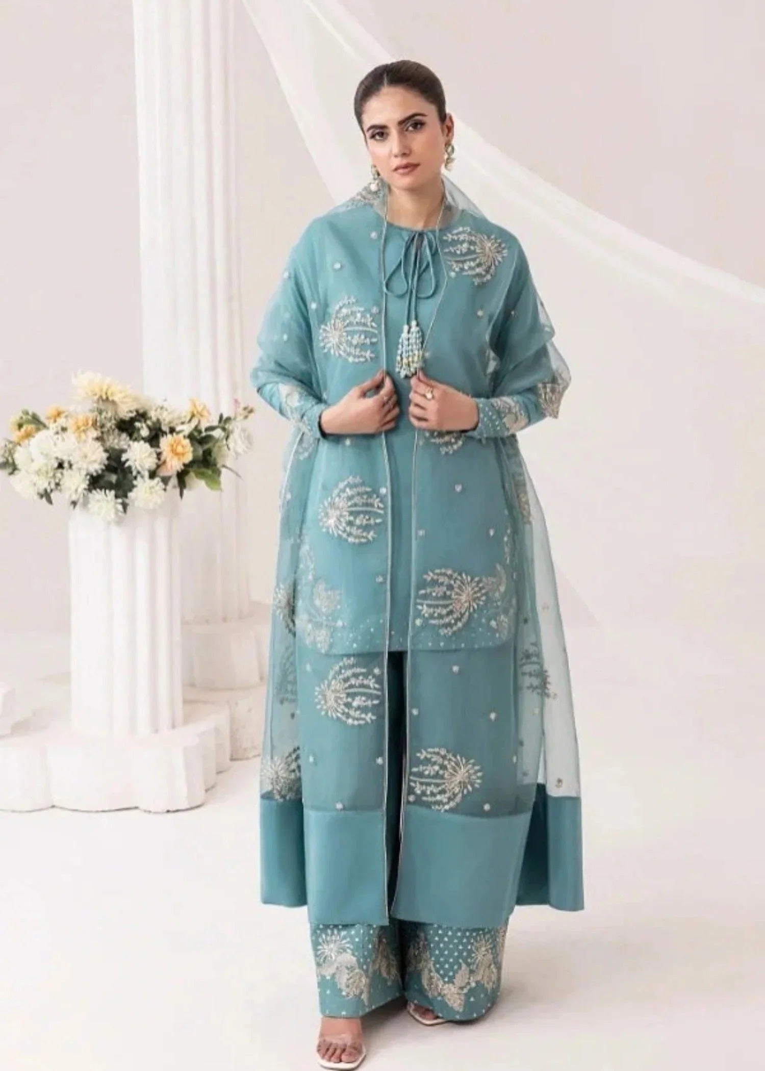 linen Kurta Set in Sky blue