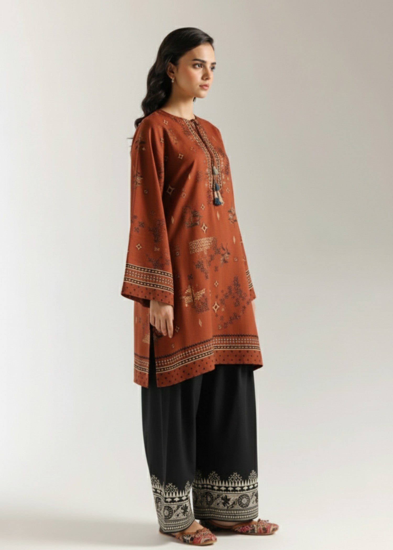 korean raw silk Kurta Set in Rustic brown