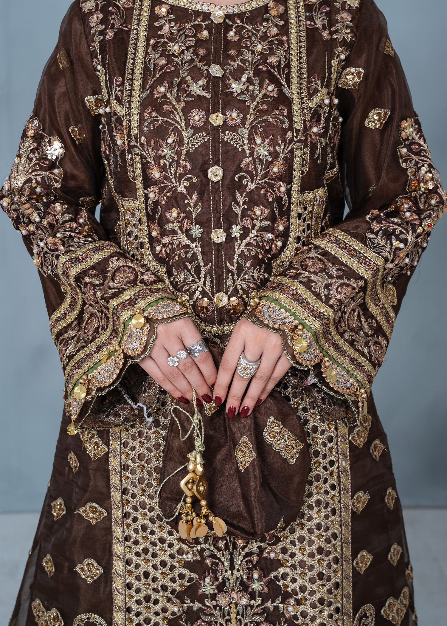 organza Lehenga in Brown