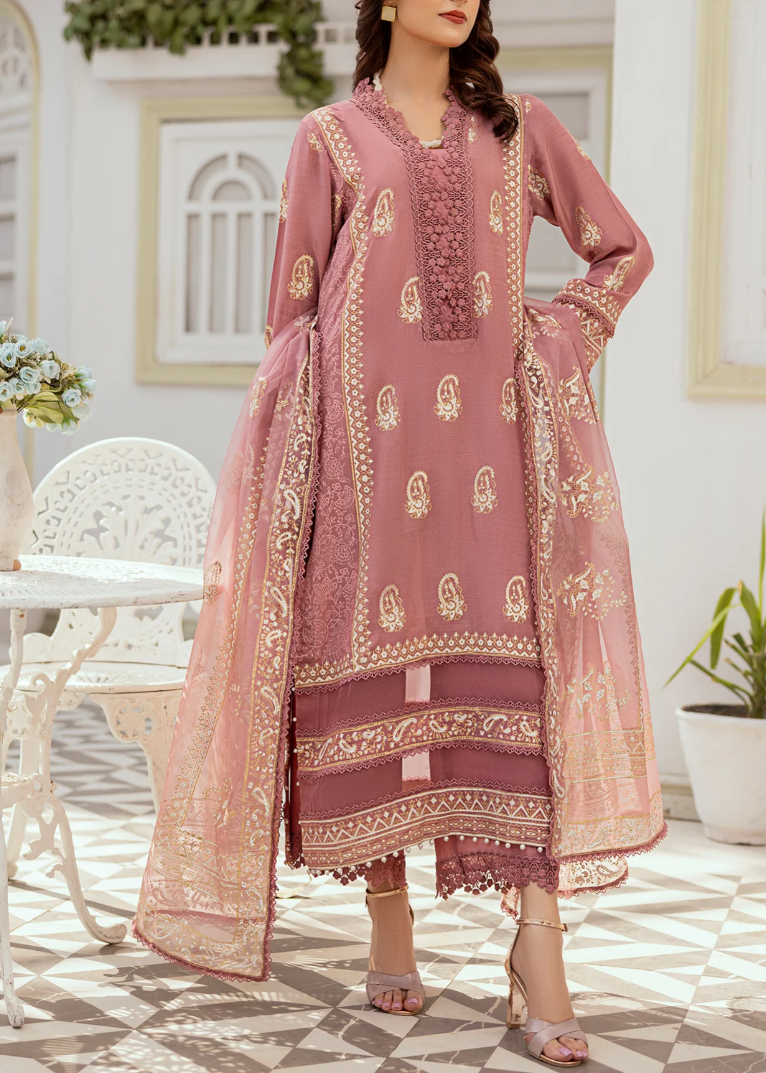 raw silk Unstitched in Mauve pink
