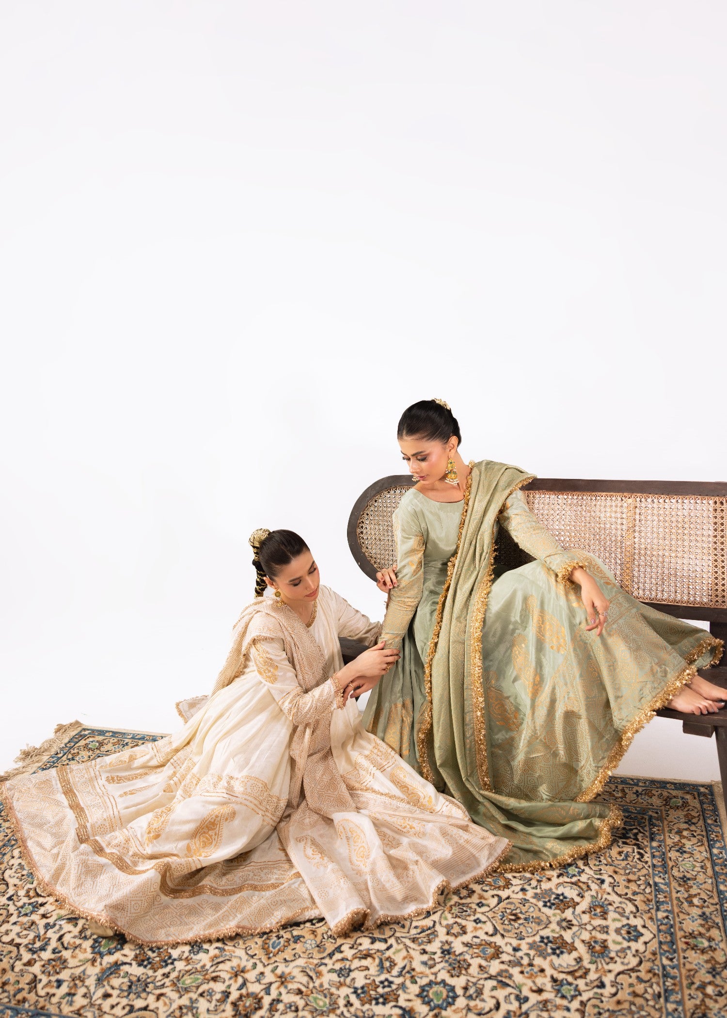 korean raw silk Pishwas in Pistachio green