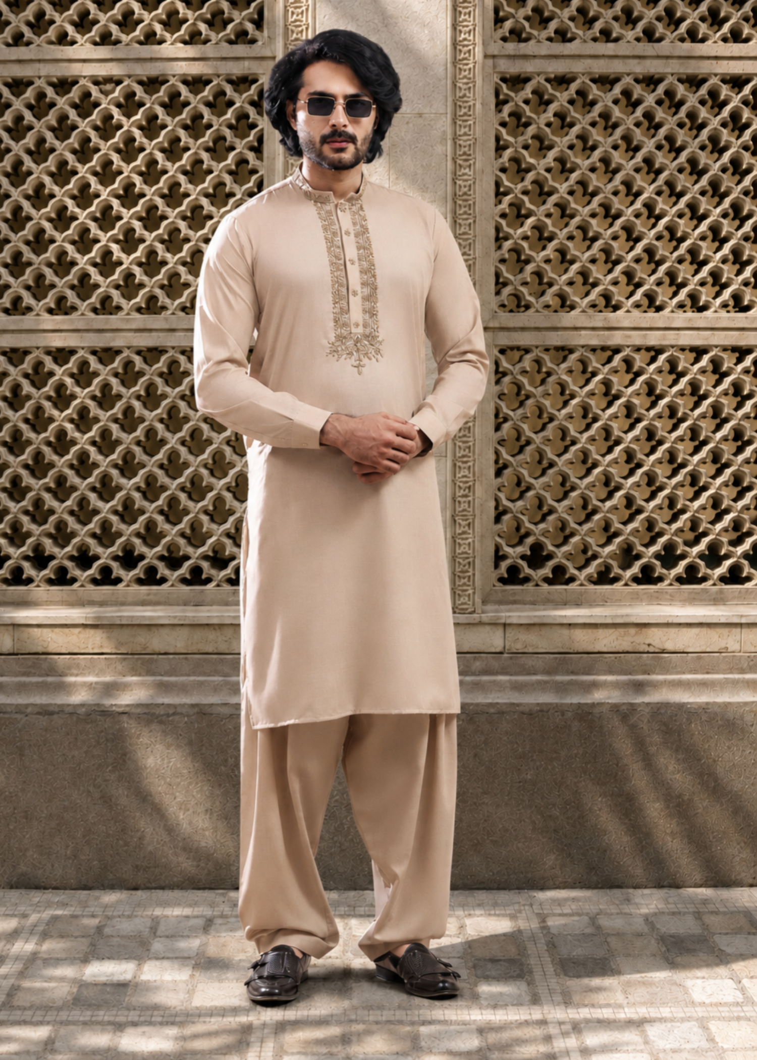 wash & wear Shalwar Kameez in Beige by The Great Masters (TGM)