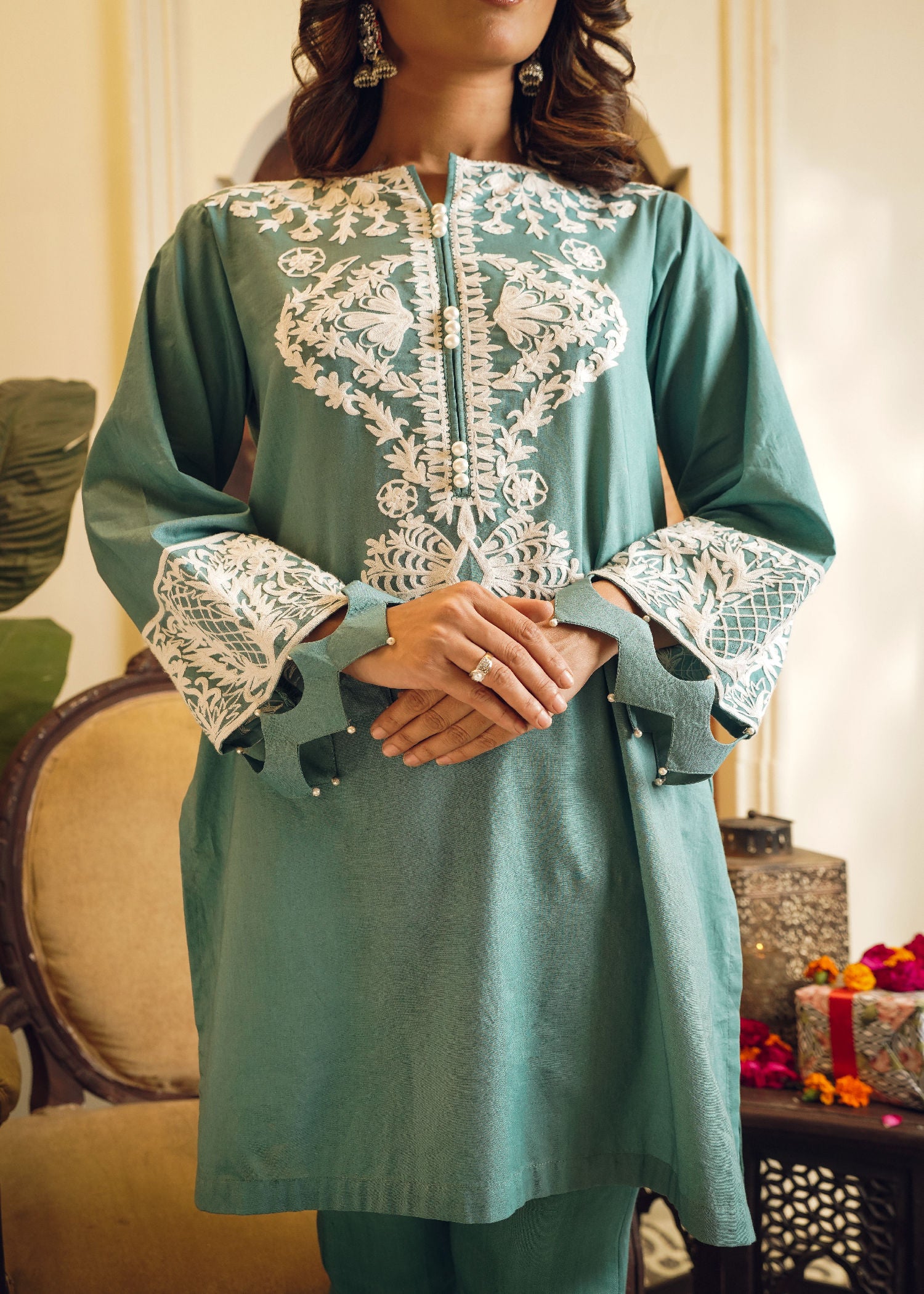 cotton Kurta Set in Emerald green